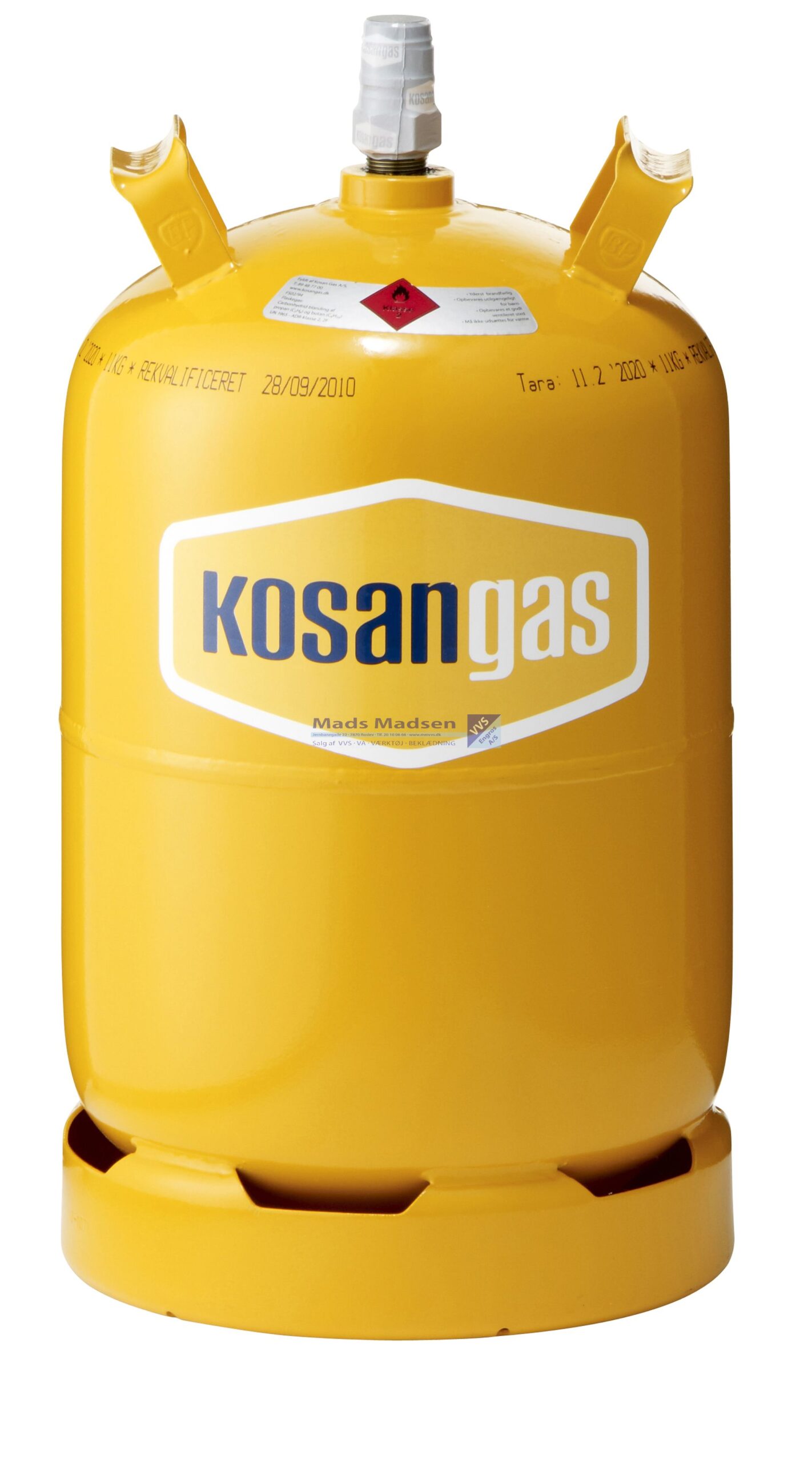 Kosangas 11 kg. GUL flaske (OMB.) - UN 1965 - Farekl. 2 - RØD