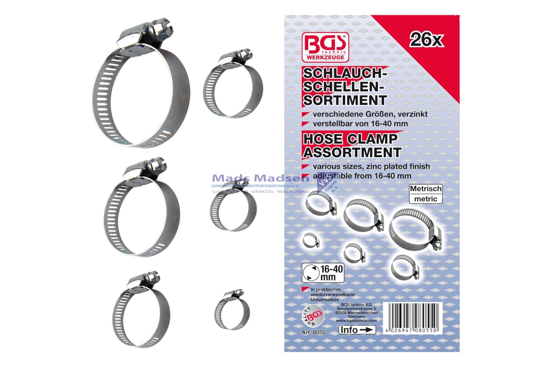 BGS Spændebåndssortiment galv. 16-40mm 26 dele *NETTOPRIS*