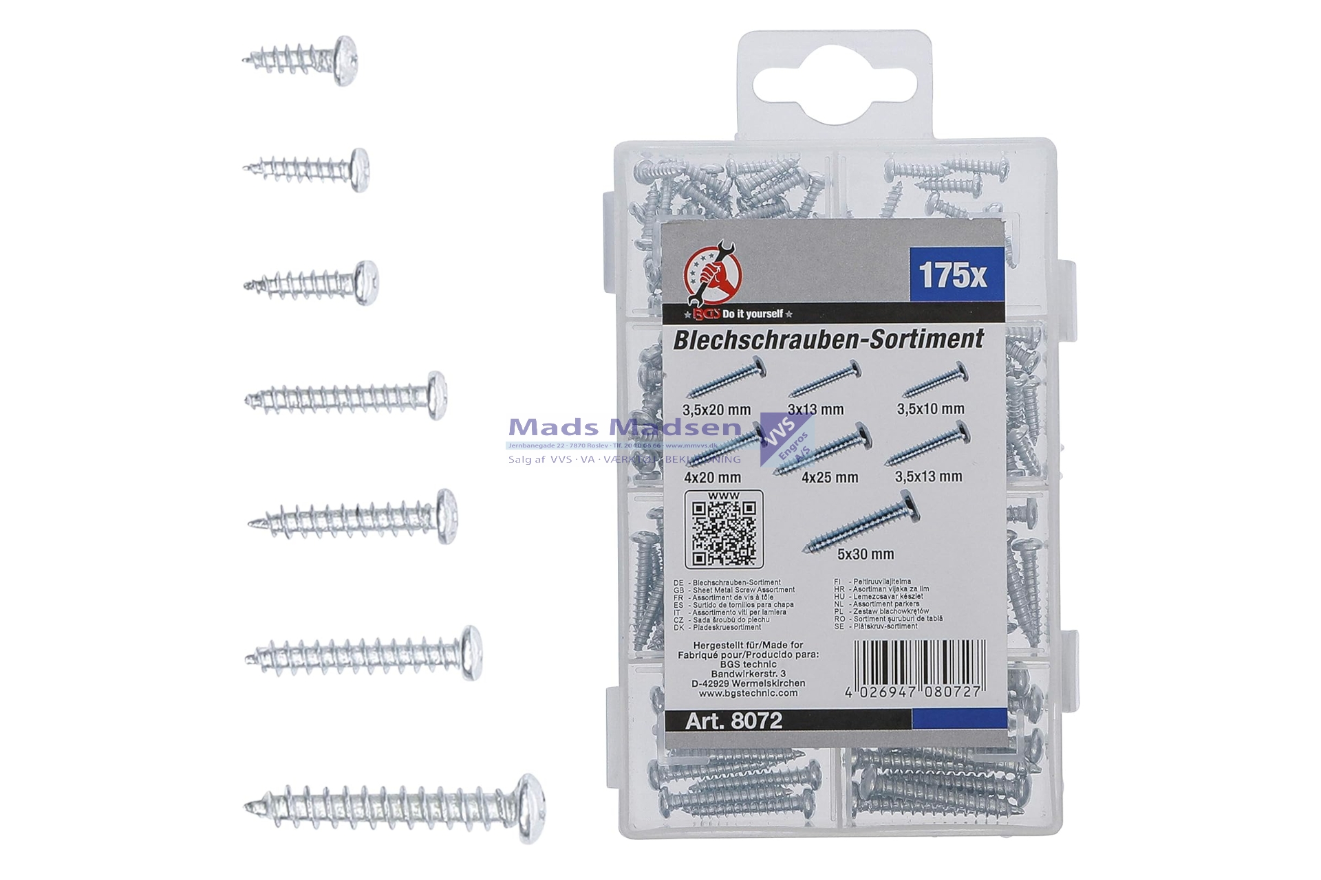 BGS Pladeskruesortiment PH 3-5mm galv. 175 dele *NETTOPRIS*