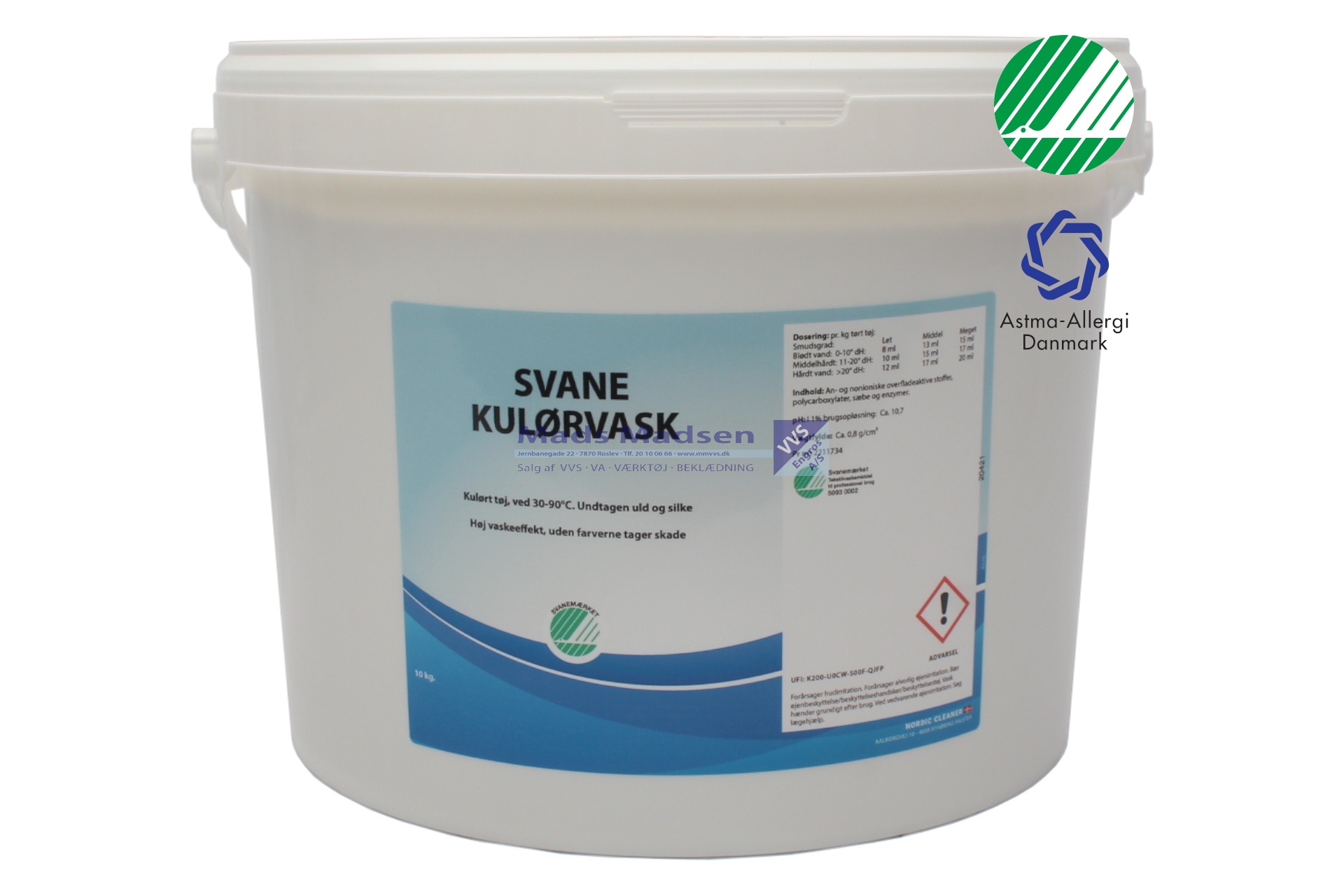 Vaskepulver kulørvask NC4026 Svane & Astma-Allergimærket 30-90gr (ikke uld og silke) á 10kg *NETTOPRIS*