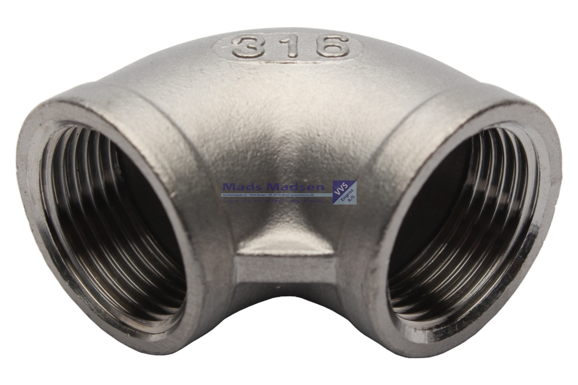 3/4" rustfri/syrefast vinkel m/m 316L