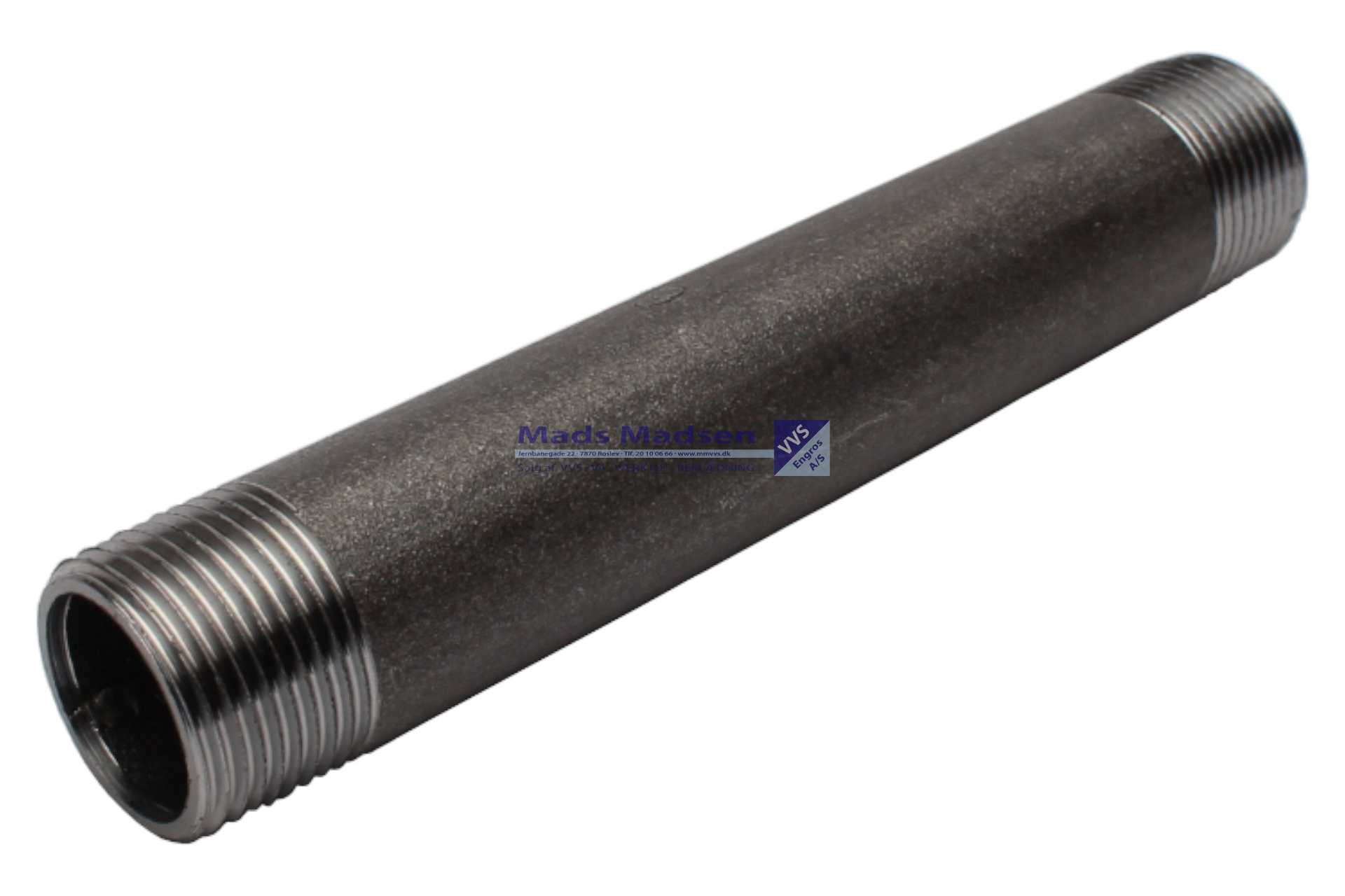 1 1/2" x 200mm sort nippelrør