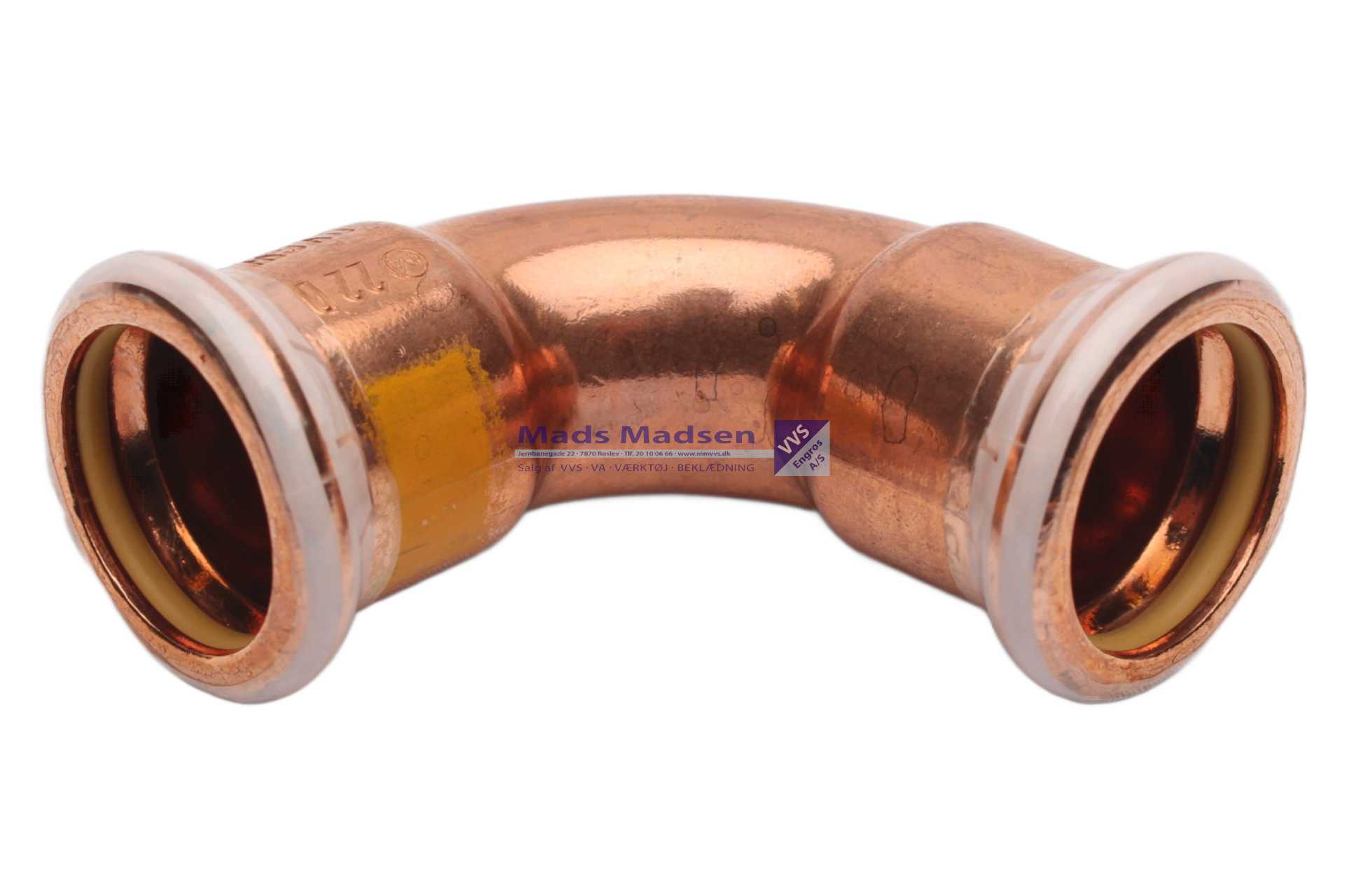 22mm kobber pres bøjn pm/pm 90gr M-bakke til gas
