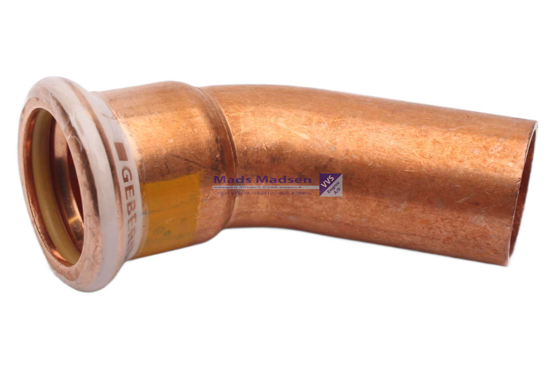 22mm kobber pres bøjn pm/pn 45gr M-bakke til gas
