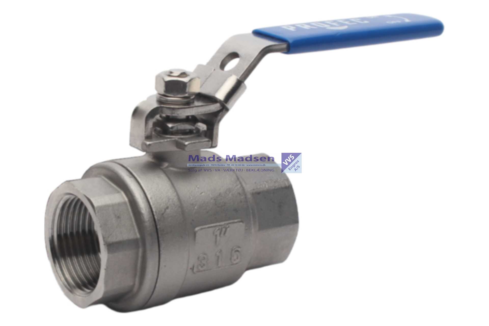3/4" rustfri/syrefast kuglehane 2-delt M-M