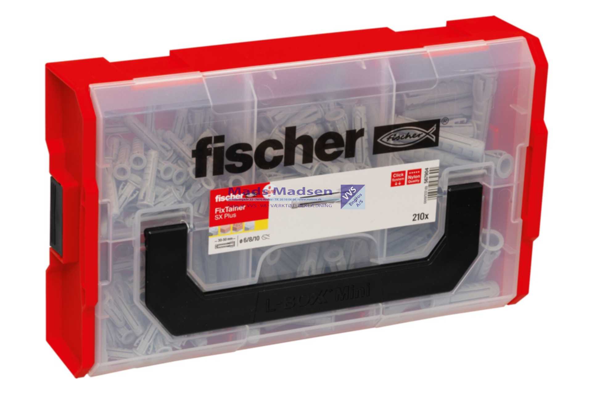 Fischer FixTainer SX plus sortiment boks 210stk  (120 stk. 6x30mm, 60 stk. 8x40mm & 30stk. 10x50mm)