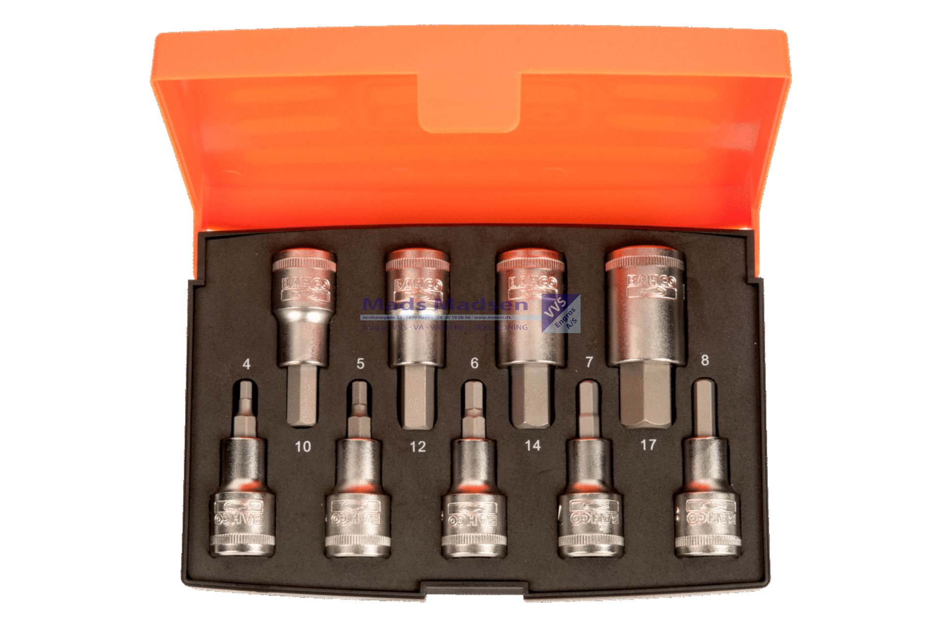Bits-Toppesæt Bahco 1/2" S9HEX 6 kt. 4-17mm 9 dele *NETTOPRIS*