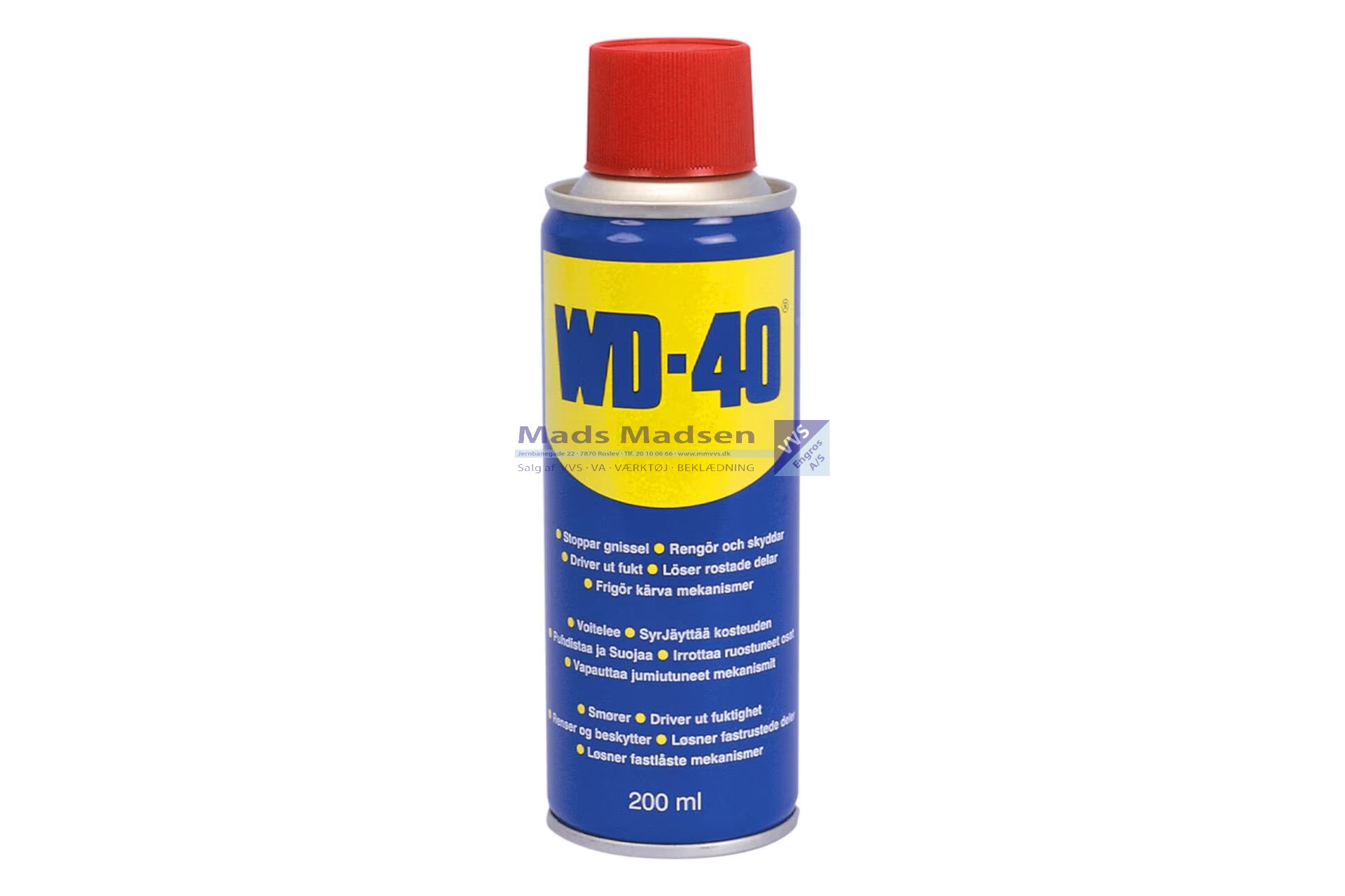 WD-40 á 200 ml. - UN 1950 - Farekl. 2 - RØD *NETTOPRIS*