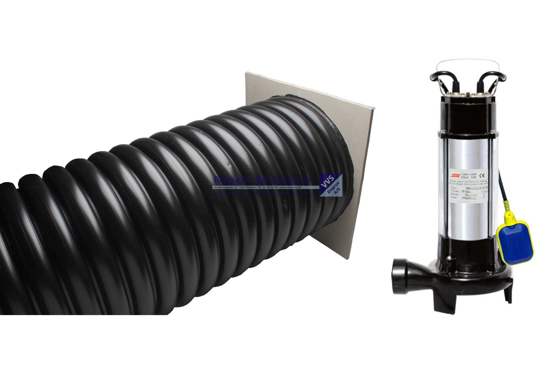 Pumpebrønd for sort spildevand Ø600 x 2000mm m/Staring STP-1300C pumpe komplet løsning med opdriftsikret bundplade og "lugtfri" dæksel. Incl rørføring med klapkontraventil og snapkobling, samt løse påboringsmanchetter både for Ø110mm indløb og Ø50mm udløb. Rustfri wire monteret på pumpen.