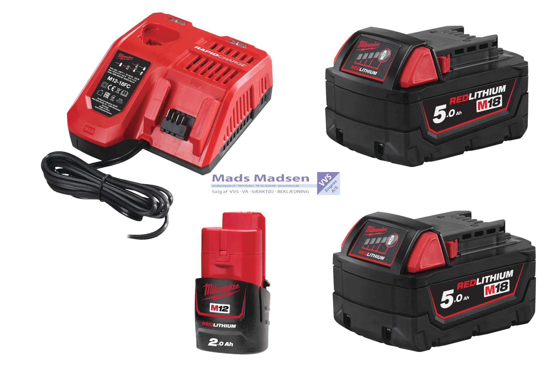 Milwaukee M18 NRG-502 startsæt 2 x 18V 5,0Amp. + 1 x 12V 2,0Amp + lader 4933459217 *NETTOPRIS*