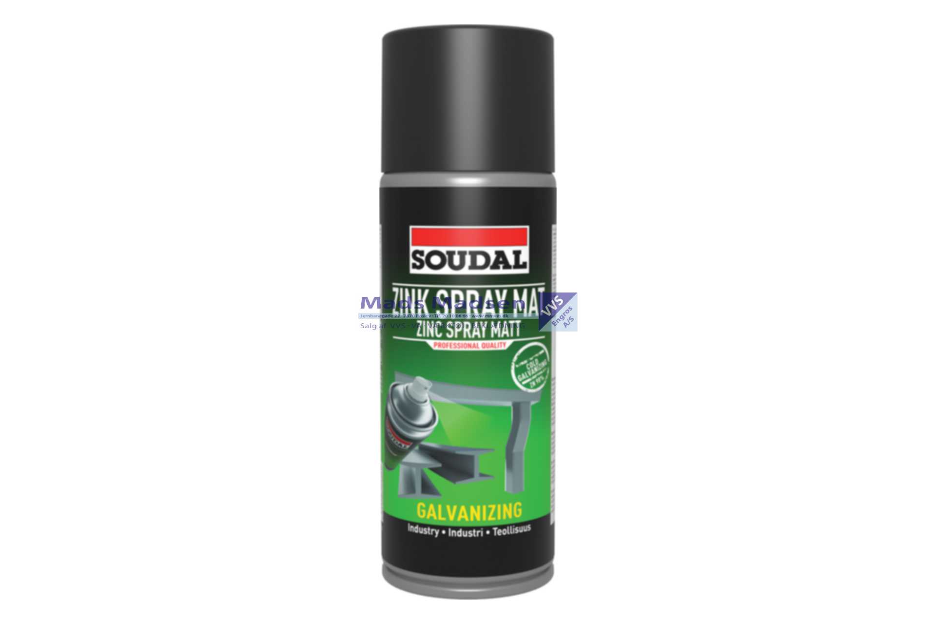 Soudal Zink spray mat á 400 ml. 99% zink 6/krt - UN 1950 - Farekl. 2 - RØD