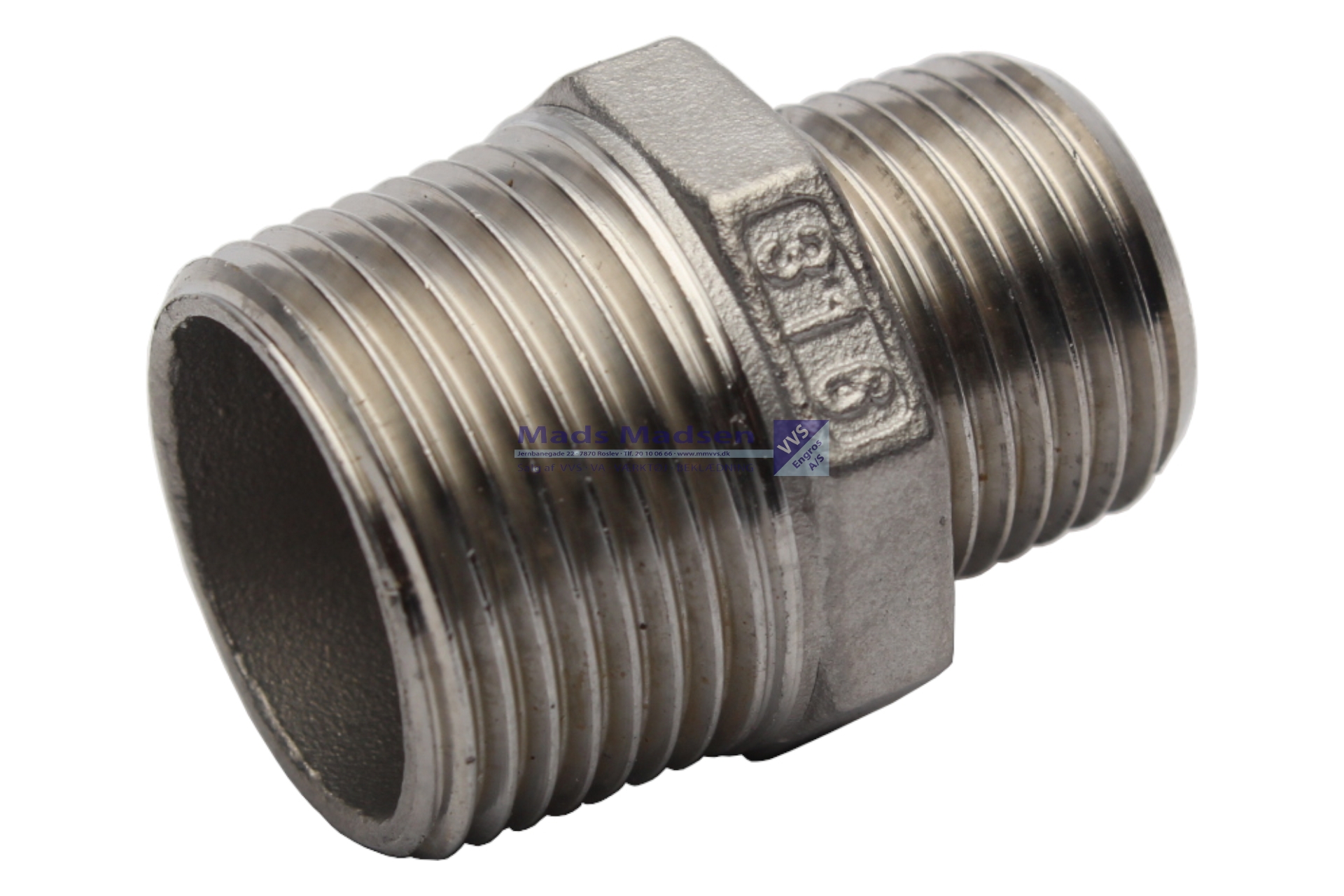 2" x 1 1/2" rustfri/syrefast brystnippel 316L