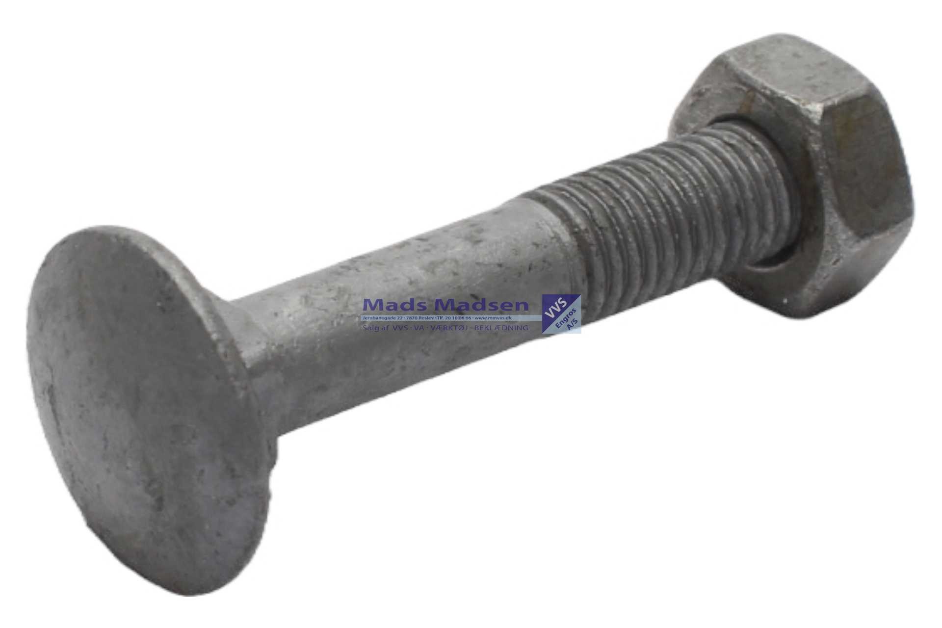 M12 x 100 Bræddebolt m/ møt. DIN 603/555 4.6 Varmtgalv. FZV 50 stk/pk