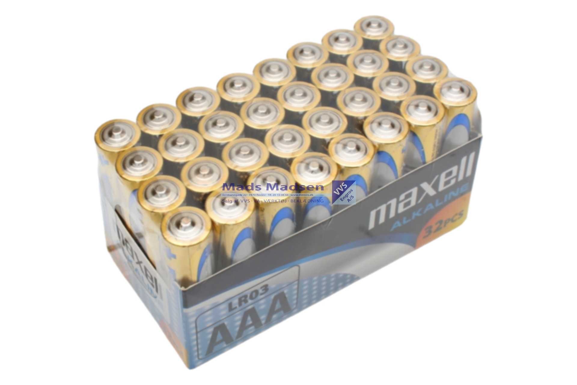 Alkaline Batteri Maxell 1,5V AAA LR03 pk á 32 stk. *NETTOPRIS*