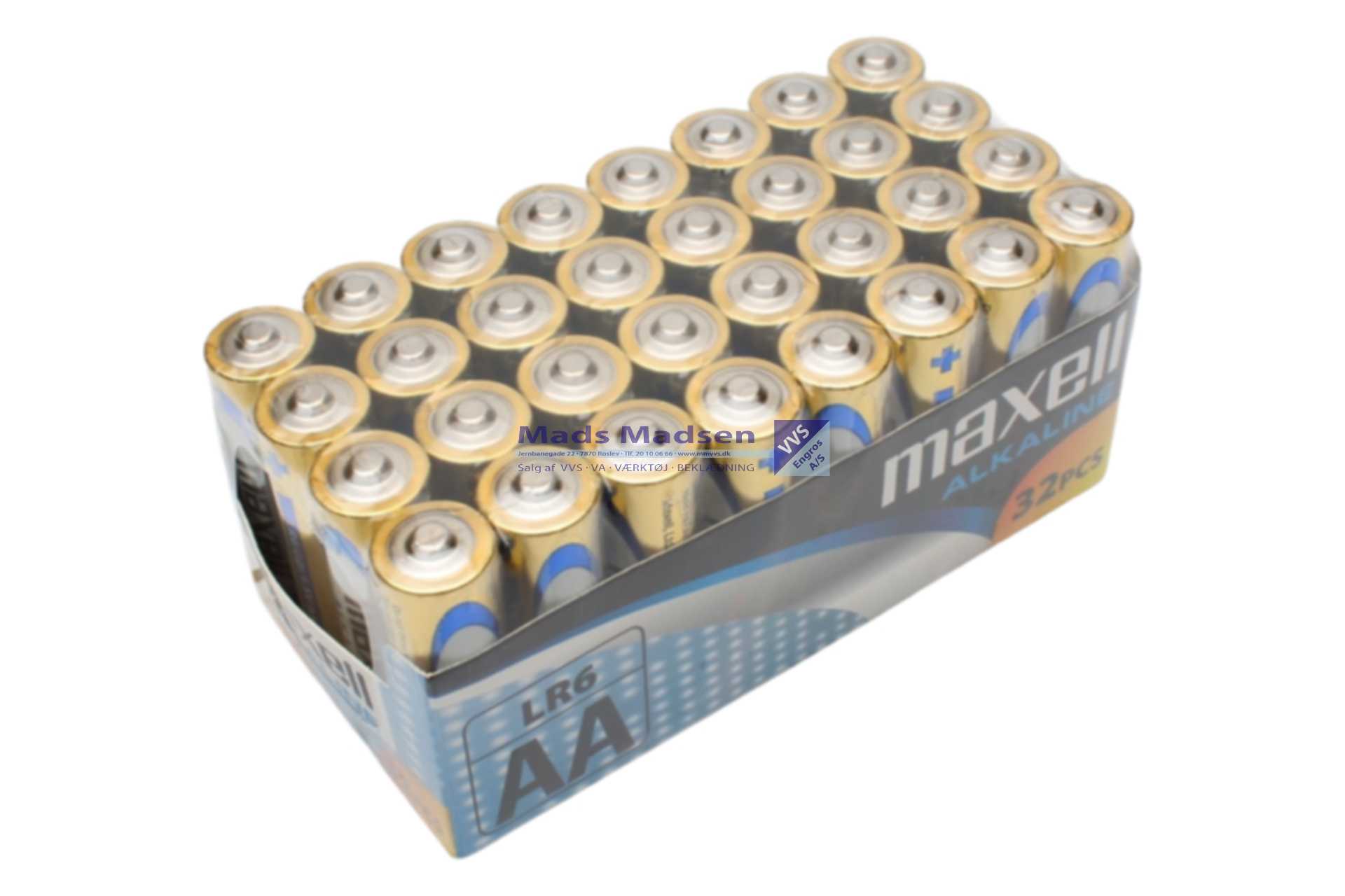 Alkaline Batteri Maxell 1,5V AA LR06 pk á 32 stk. *NETTOPRIS*