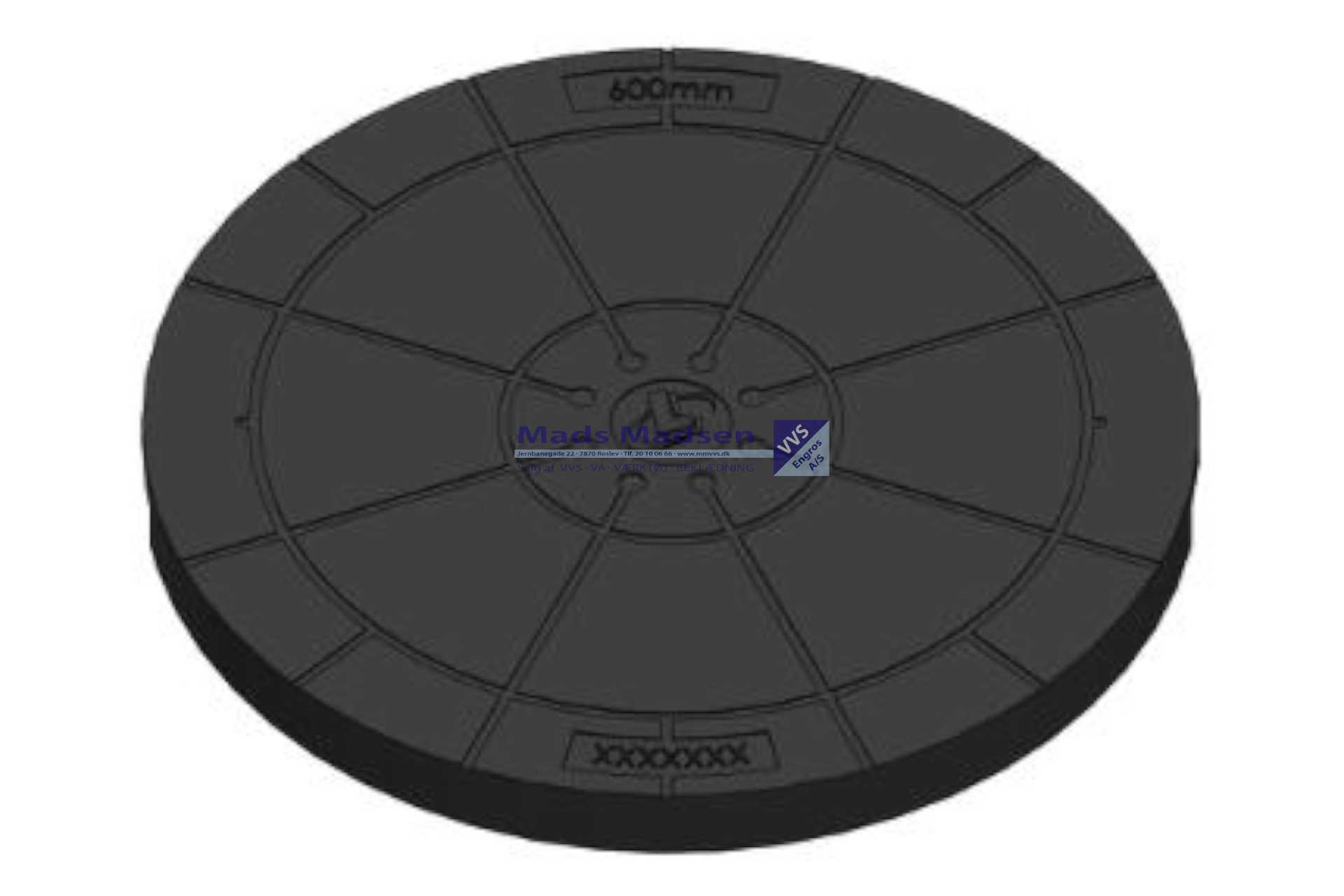 600mm dæksel PVC-genbrugsplast med krave 800kg (udv. Ø 770mm)