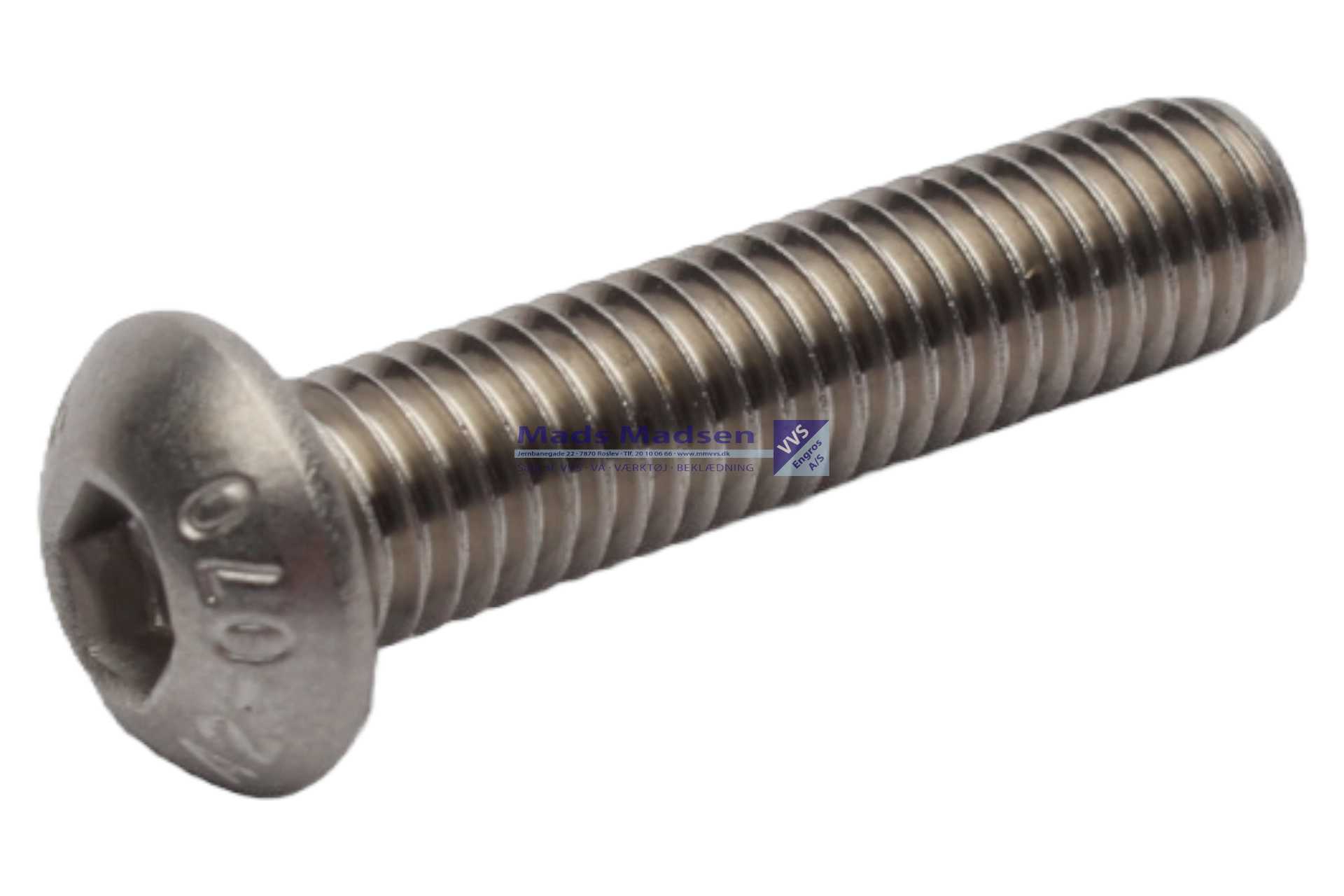 M5 x 16 Insex skrue BH DIN 7380-1 A2 500 stk/pk