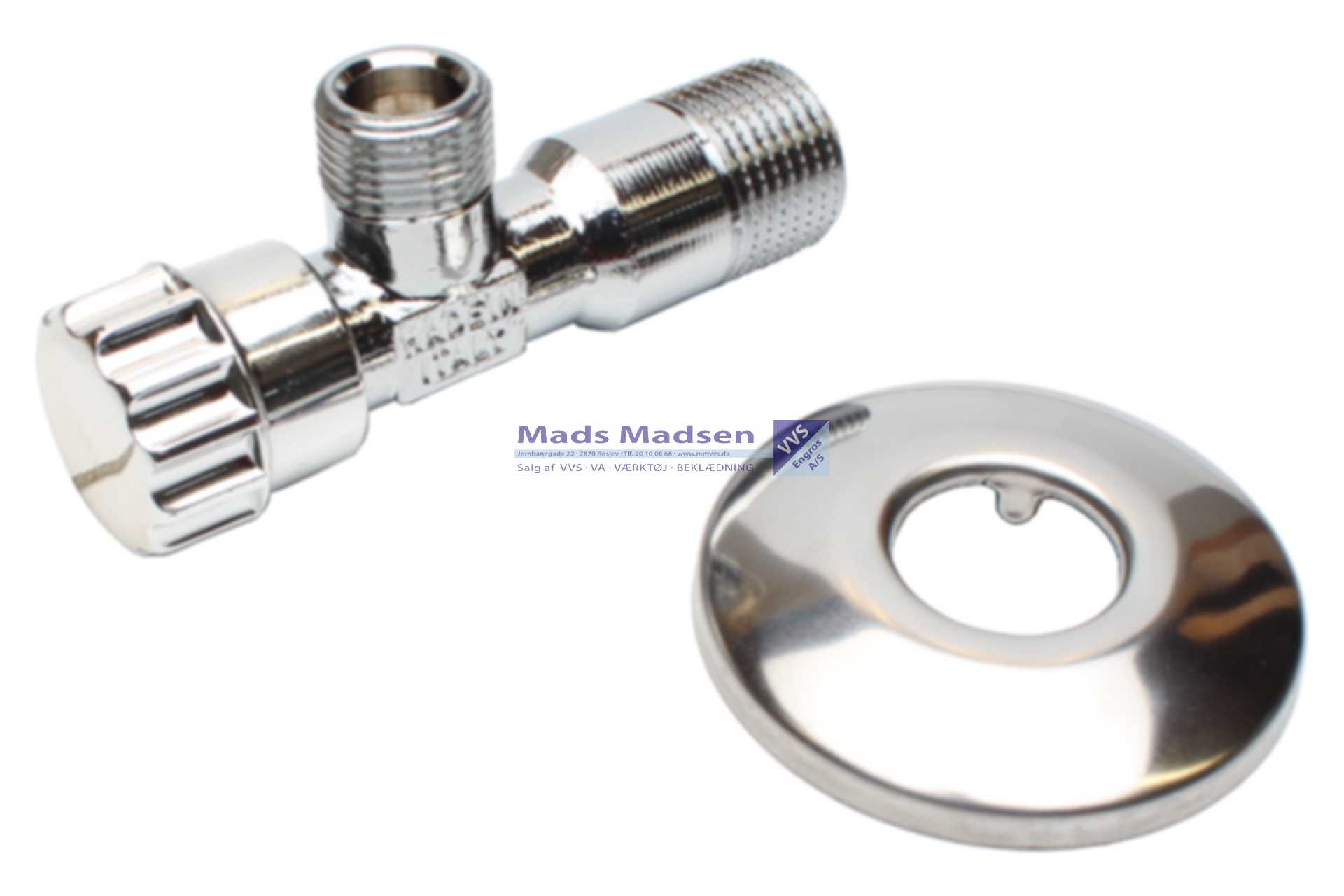 1/2 x 3/8" Tiemme vinkelventil lang model L=90mm m/56mm roset