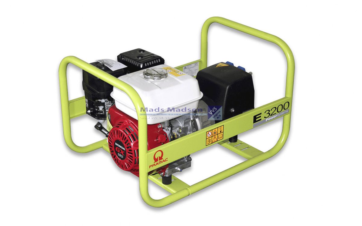 Benzingenerator E3200 Honda GX160 motor 230V 4,8HK 2,6Kw 2x230V danske stik 1414100