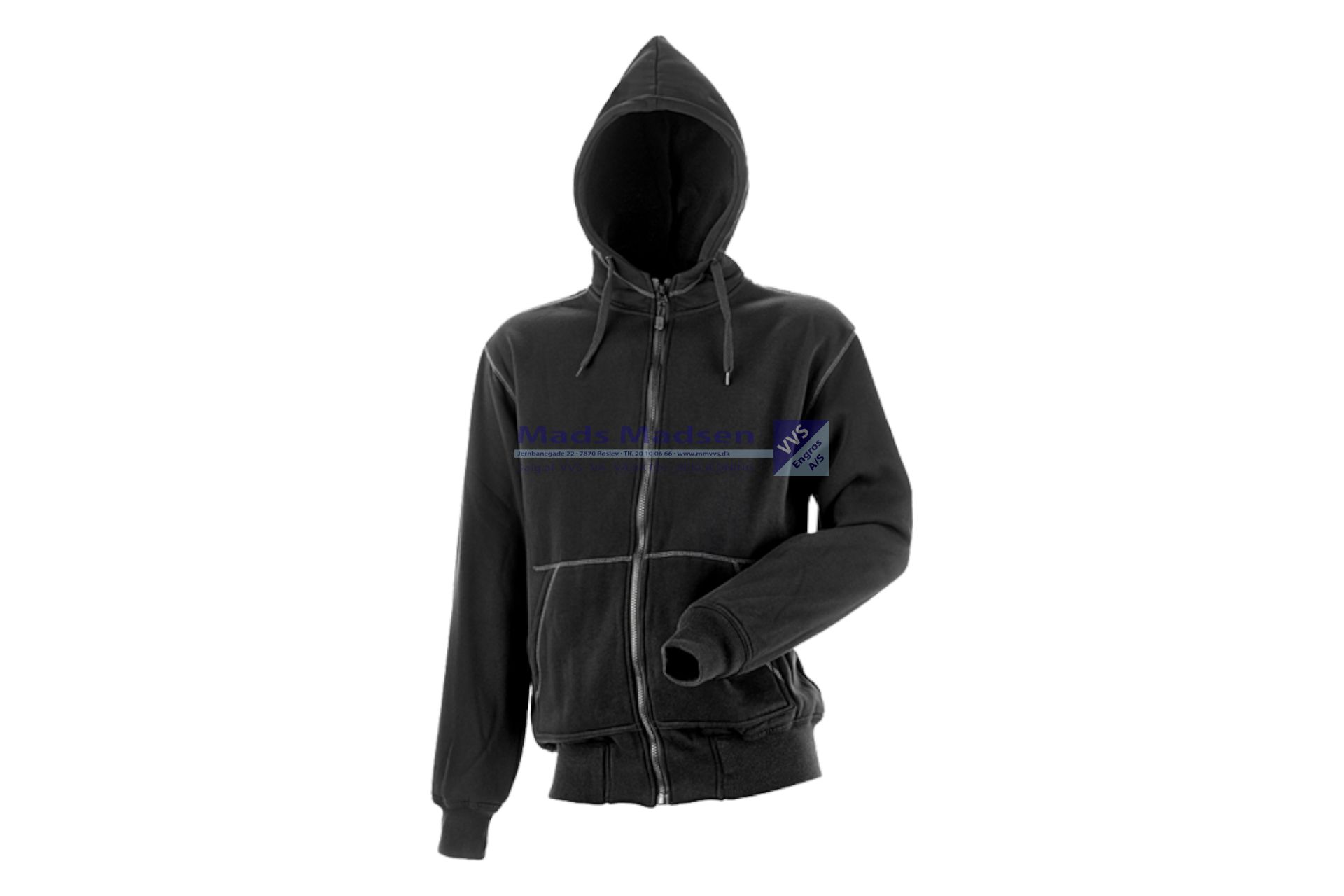 Profil Hættesweatshirt m/lynlås 8520 Sort Str. M 70% poly - 30% bom