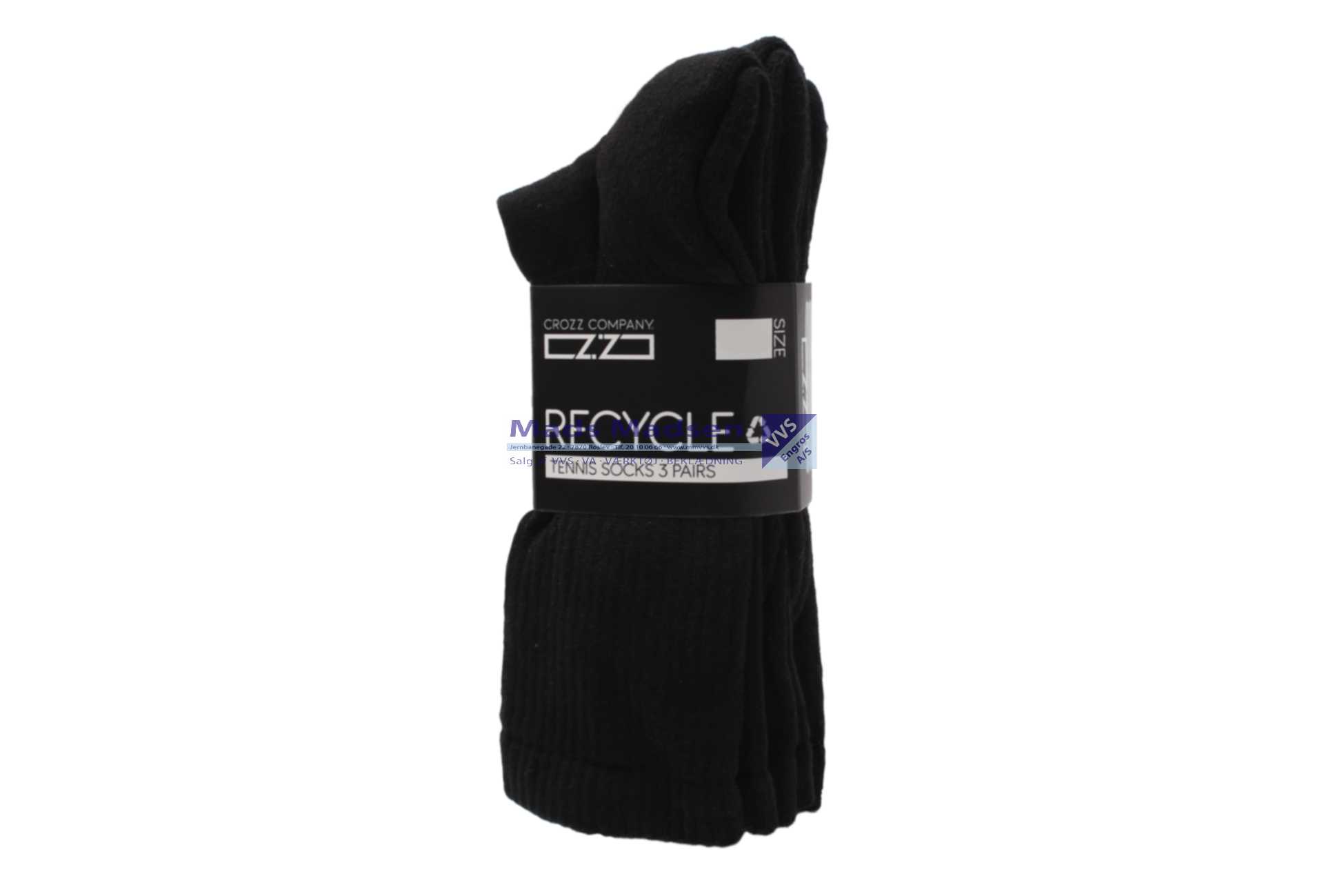 Crozz Recycle tennis strømper 3 pk. sort dess. 1150 *NETTOPRIS* TEST