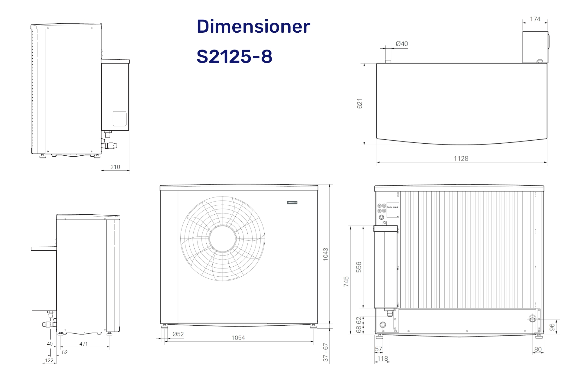 Vølund S2125-8 varmepumpe luft/vand 3-6,3 KW (ydelse v/-7/35° = 5,7 KW) m/frekvensregulerende kompressorer (3 fase - kræver 10amp - AC/DC relæ) 064219 (S) - Image 2