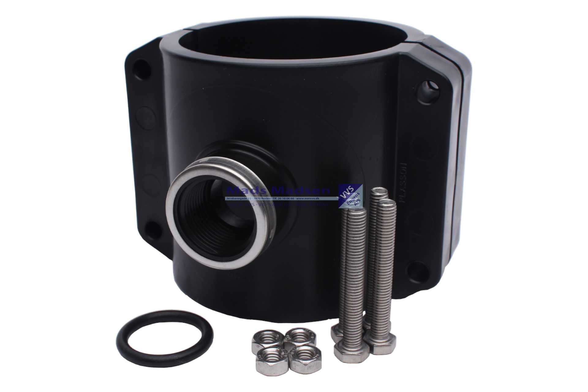 63mm x 1" Plasson PP anboringsbøjle m/ rustfri/syrefast boltevarer