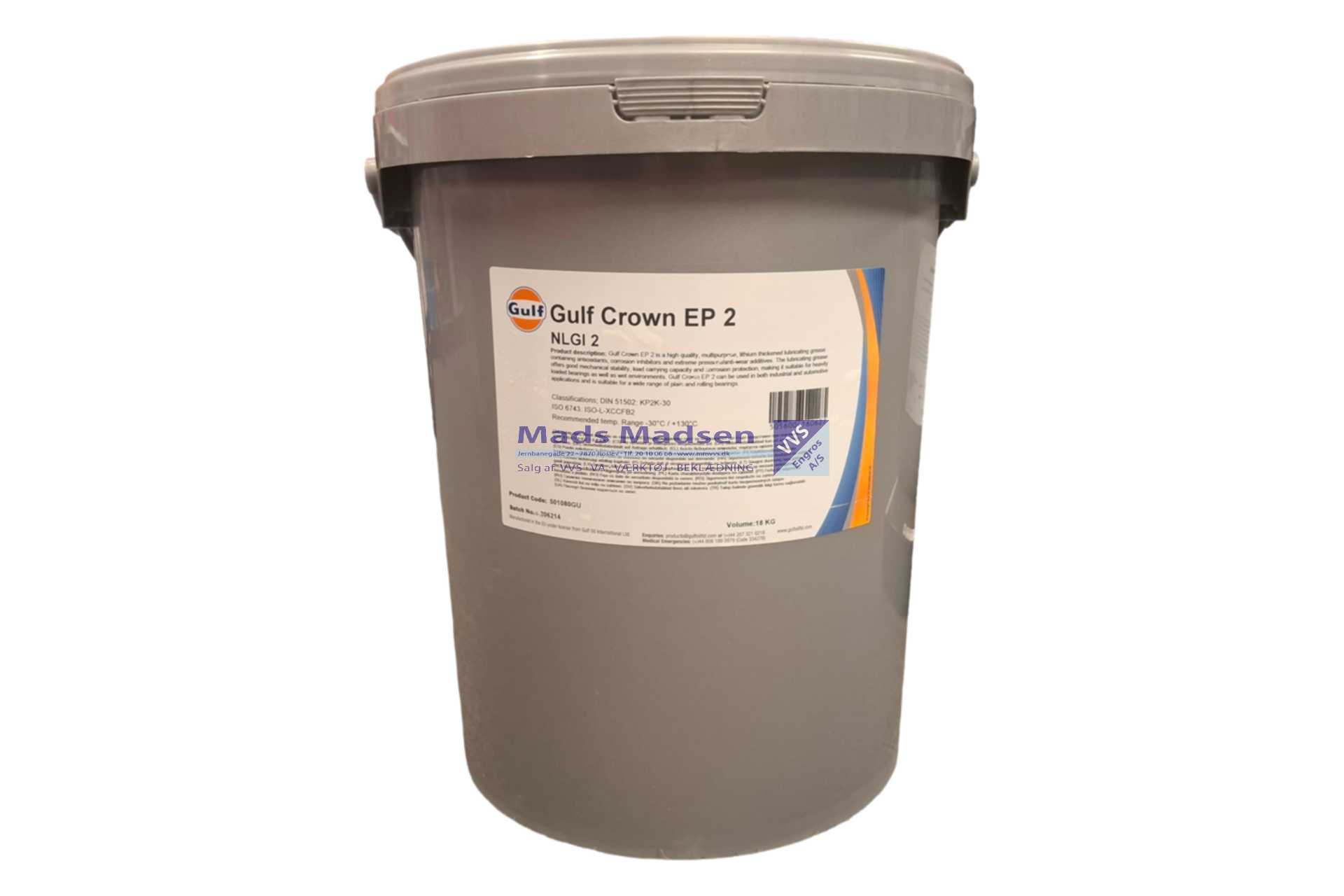 GULF Crown EP 2 Universalfedt 20 ltr. spand a 18kg - Højtryksfedt på Lithium sæbe base. (incl. afgift) *NETTOPRIS*