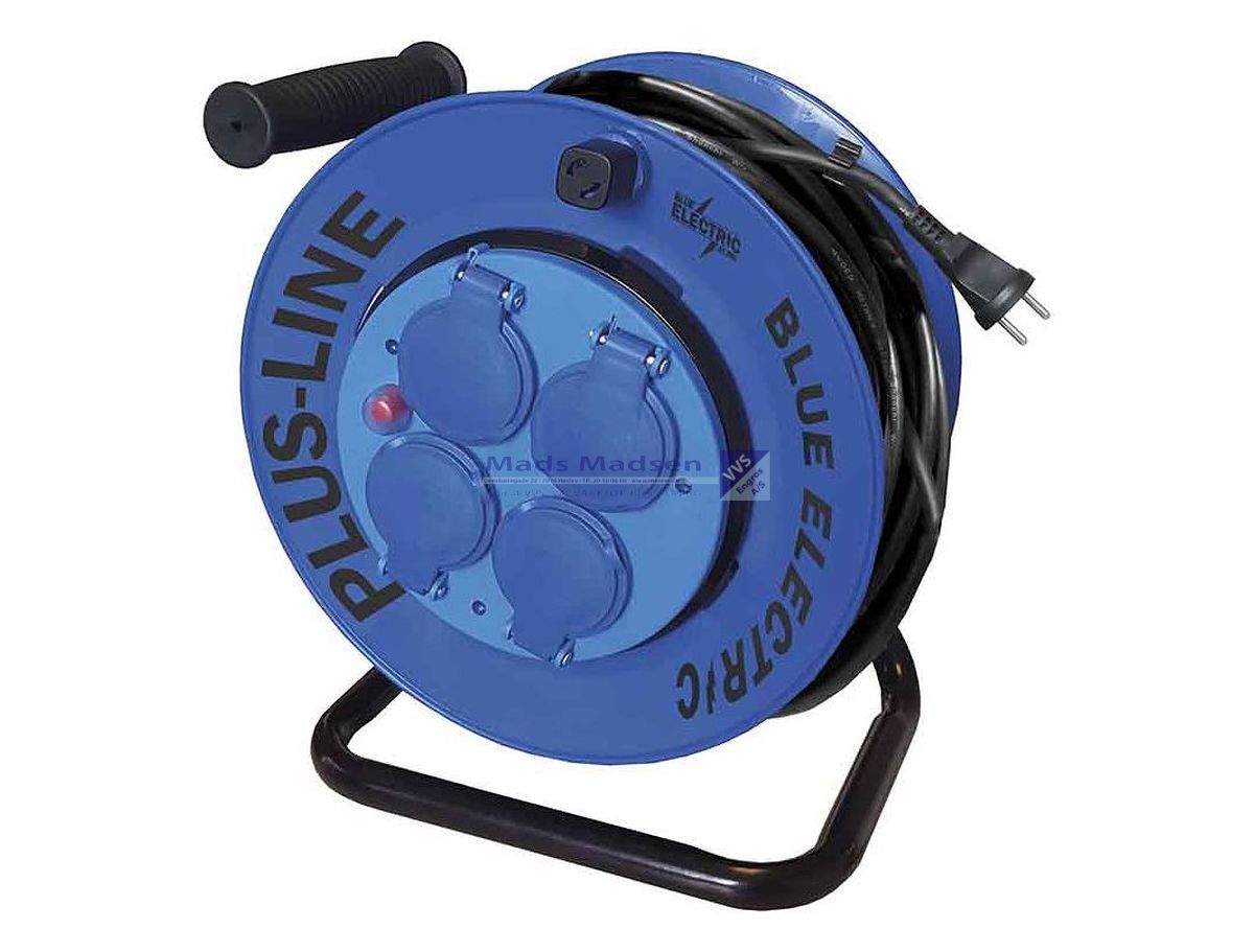 Blue Electric Kabeltromle 25 mtr 4 udtag 3G1,5 m/ jord og fast kerne 29151 *NETTOPRIS*