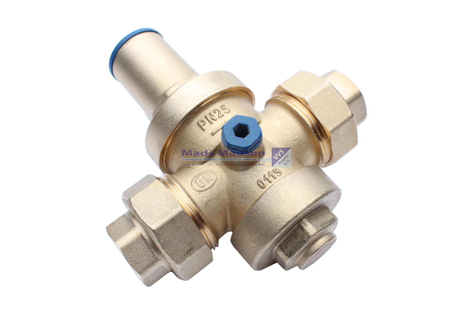 1" MM reduktionsventil m/omløber 1-5,5 bar 0-130°C (max 50% glycol) 1/4" studs for manometer