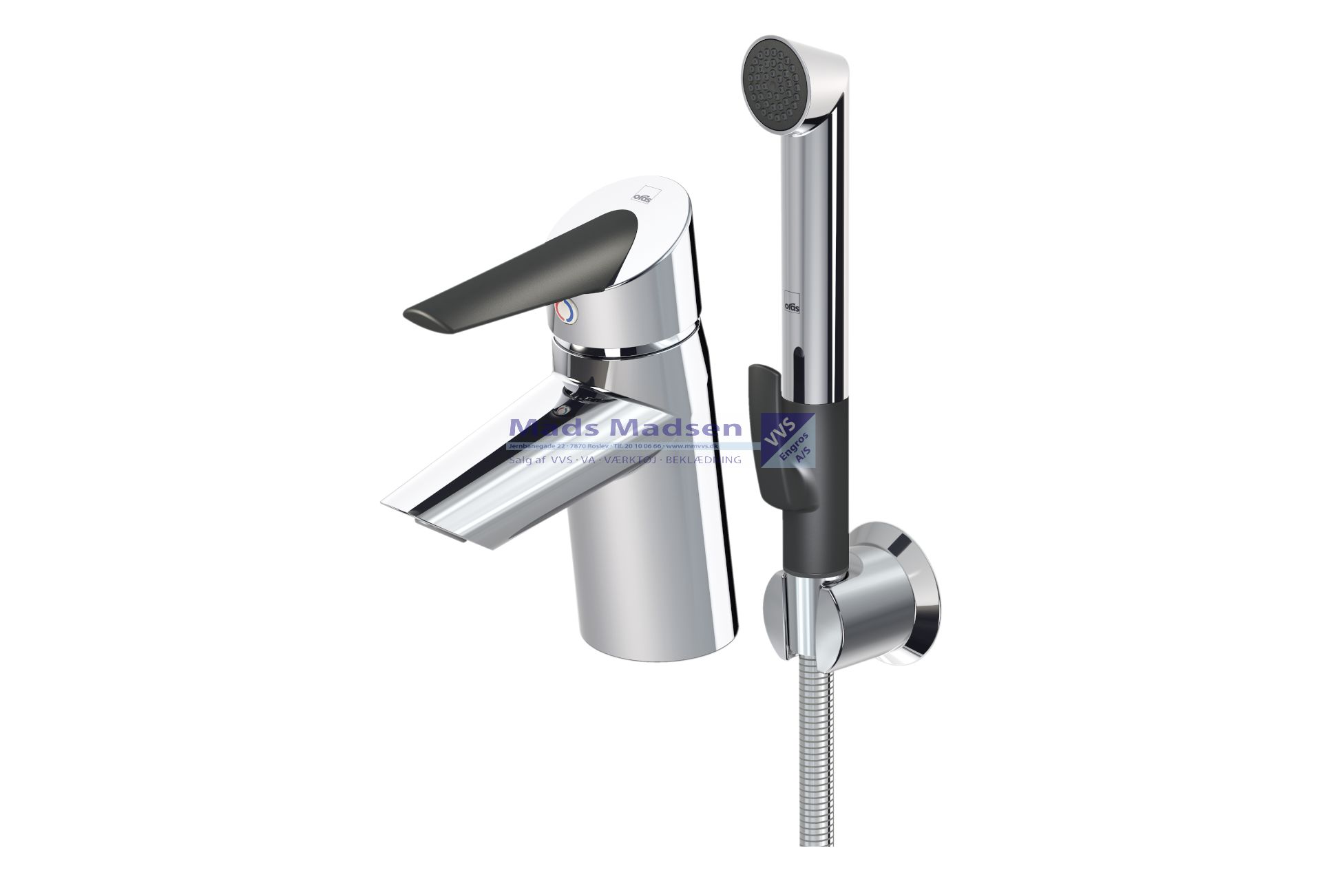 Oras Optima krom hdv.batteri m/push-up bundventil og bruser fremspring 98mm 2702F (S)