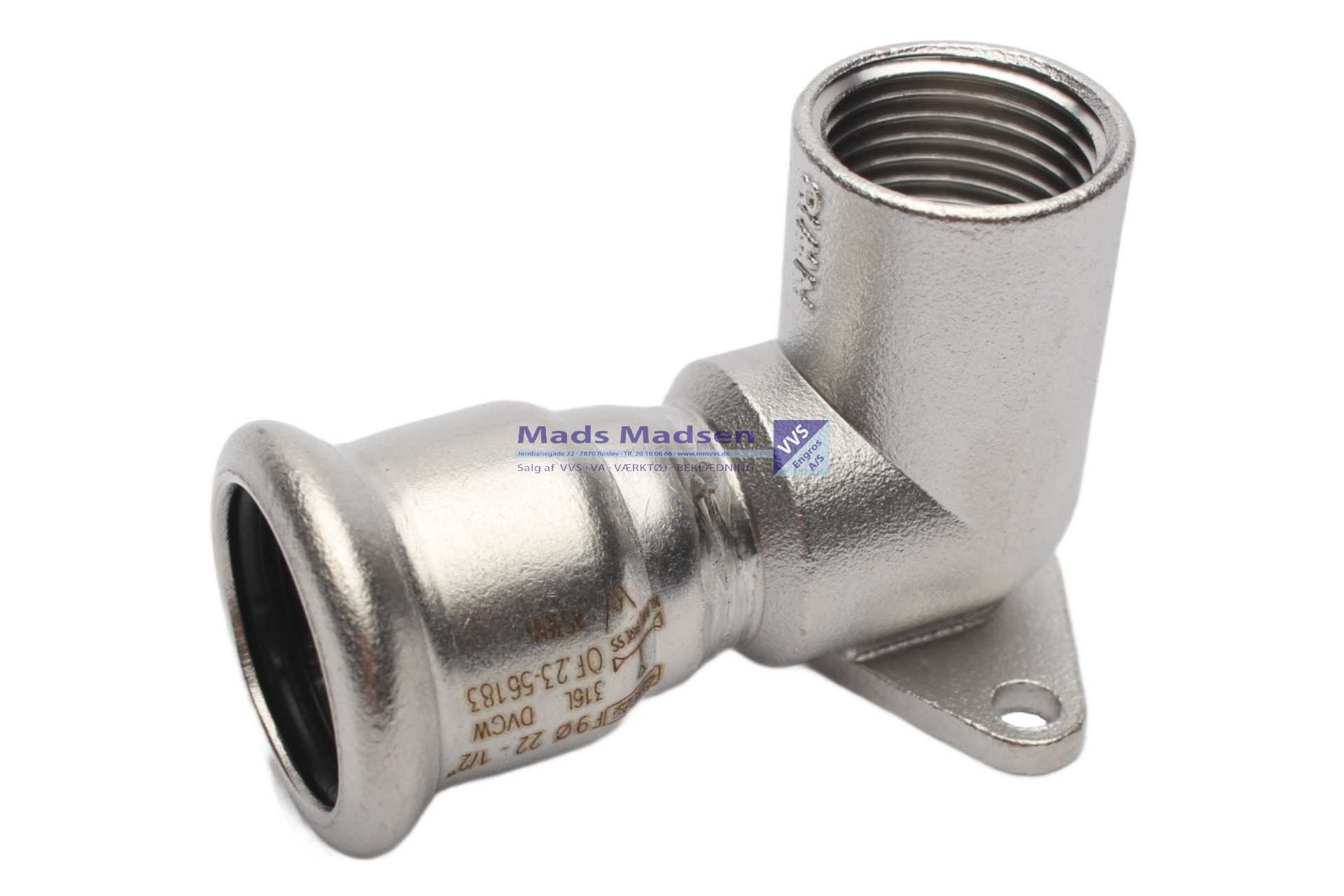 15mm x 1/2" RacMet RF/SF pres dækvinkel 90° M-bakke 316L