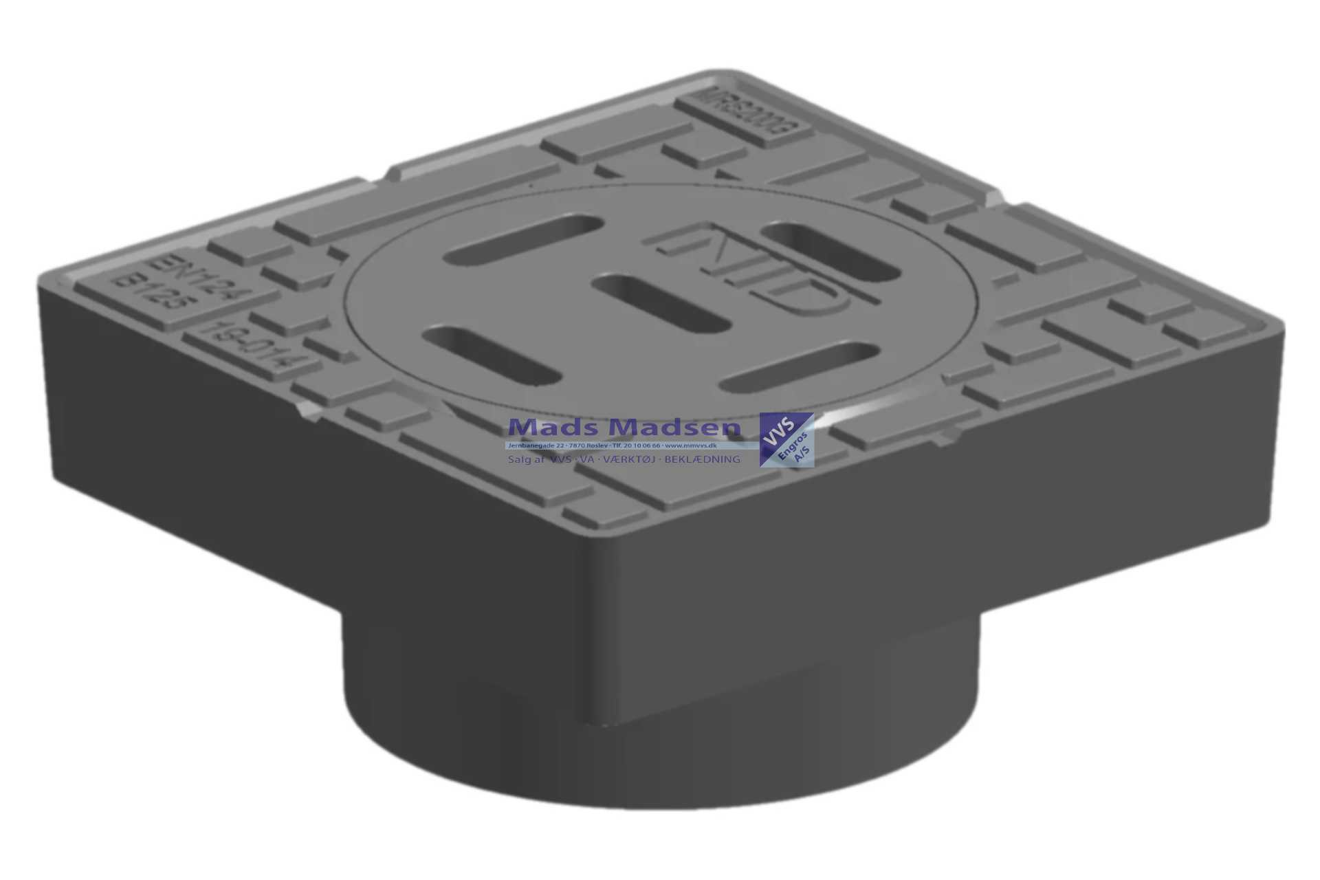 200mm NID firkantet karm/rist komposit u/lås m/60mm skørt B125 12,5T