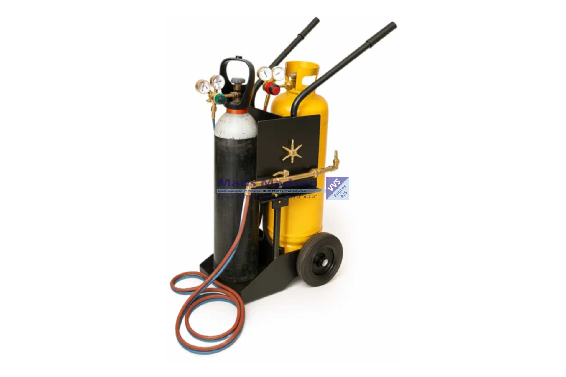 Morris Gasbrændersæt komplet med slange , ventiler til proban & oxygen, flaskevogn & Harris gasværktøj (UDEN FLASKER) *NETTOPRIS*