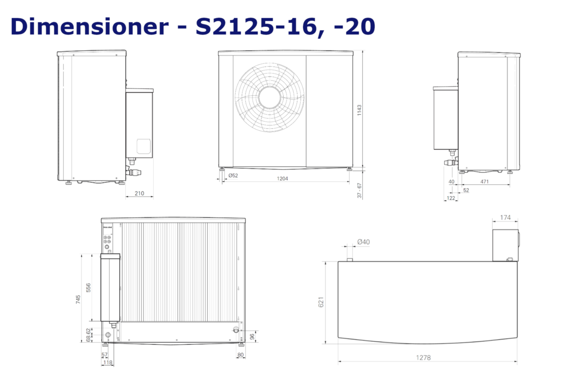 Vølund S2125-20 varmepumpe luft/vand 5-28 KW (ydelse v/-7/35° = 12,03 KW) m/frekvensregulerende kompressorer (3 fase - AC/DC relæ) - Billede 2