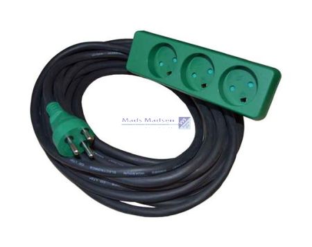 DVA Kabelsæt 230V med jord 10 mtr med 3-stikdåse FLJ10-3