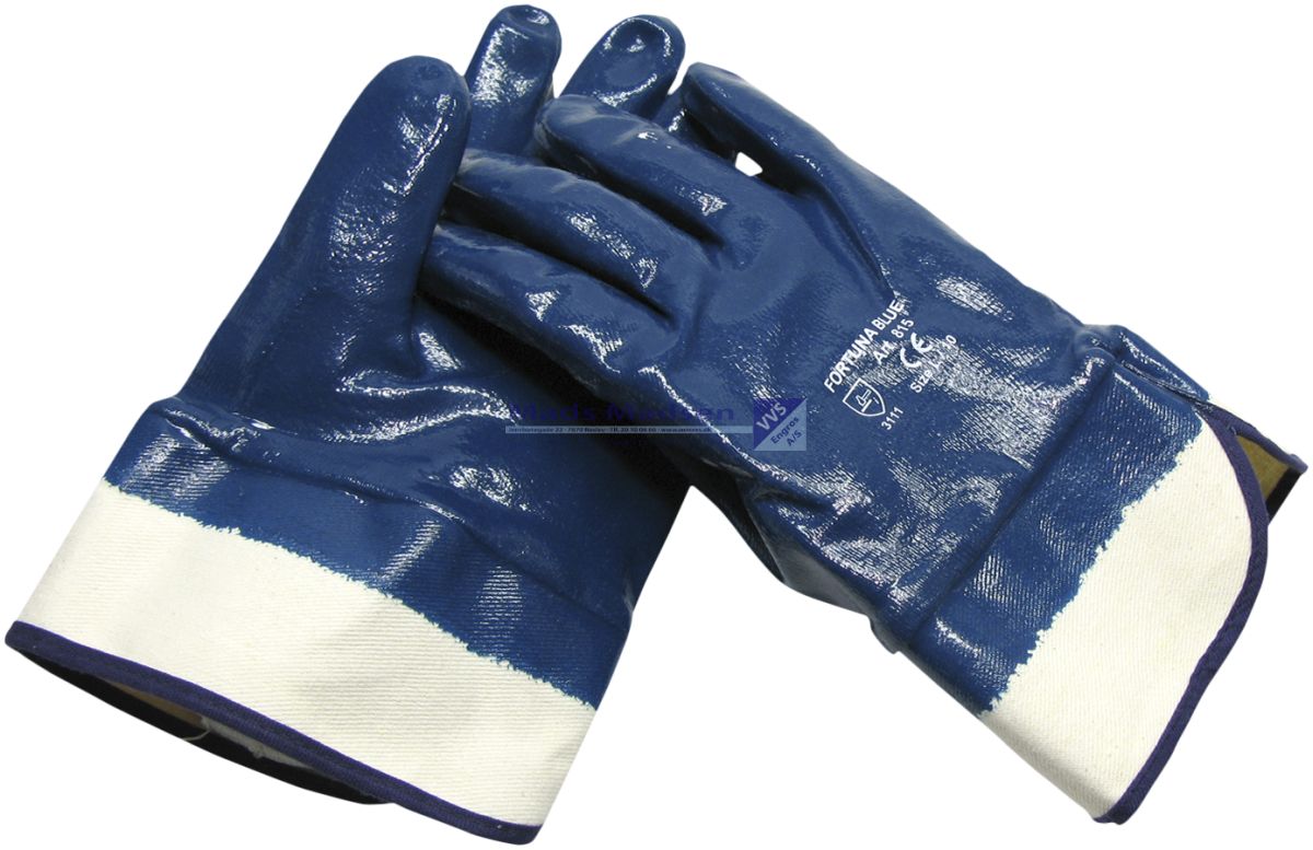 Gummihandske Fortuna Blue 815 m/ krave heldyppet st. 11 12 par/pk