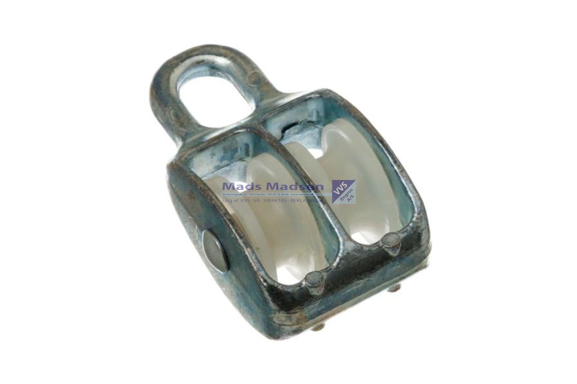 1 1/4" galv. dobbelt blok m/nylonhjul