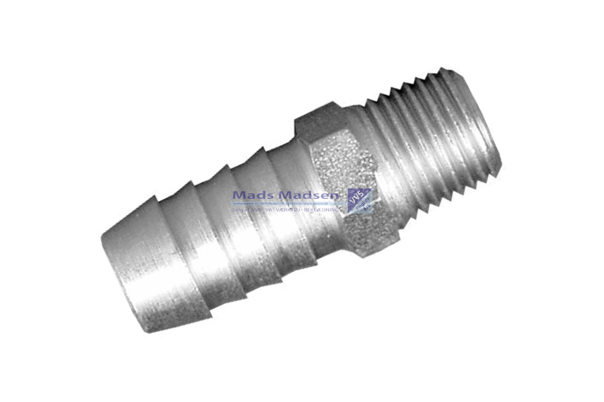 3/8" x 11mm rustfri 316L slangenippel med sekskant