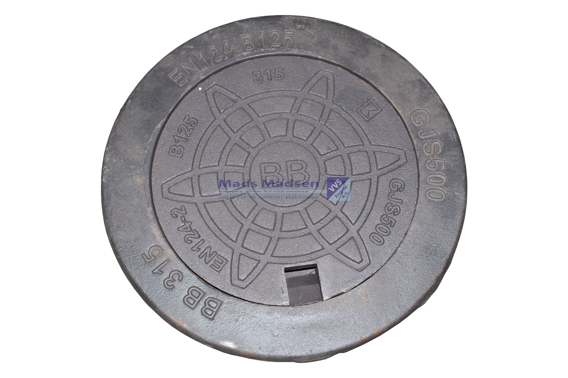 315mm BB rund flyd.stbj.karm & dæksel kl.B 12,5T (brug 20mm teleskop & dækselring)