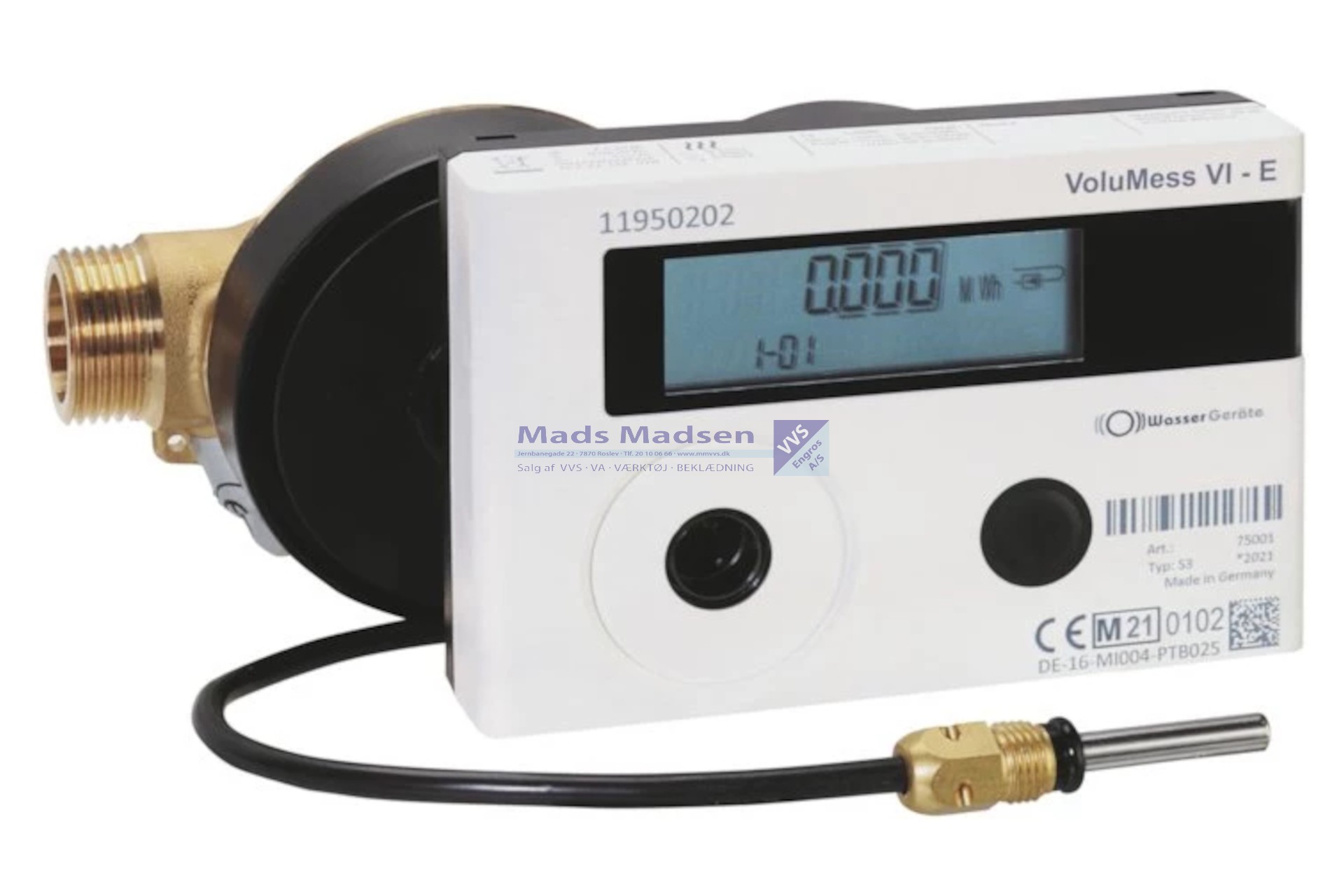 VoluMess energimåler VI 3/4" x 110mm Qn 1,5 (M-bus modul kan tilvælges) monteres på retur