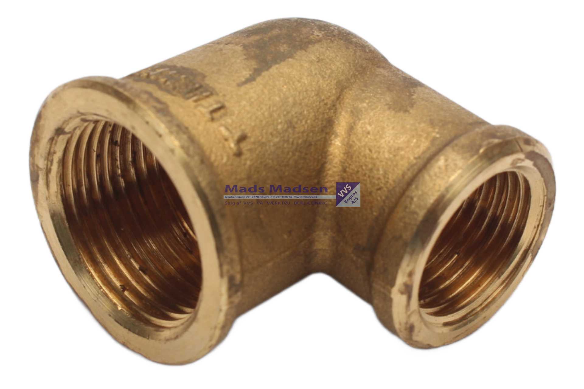 3/4" x 1/2" messing vinkel m/m