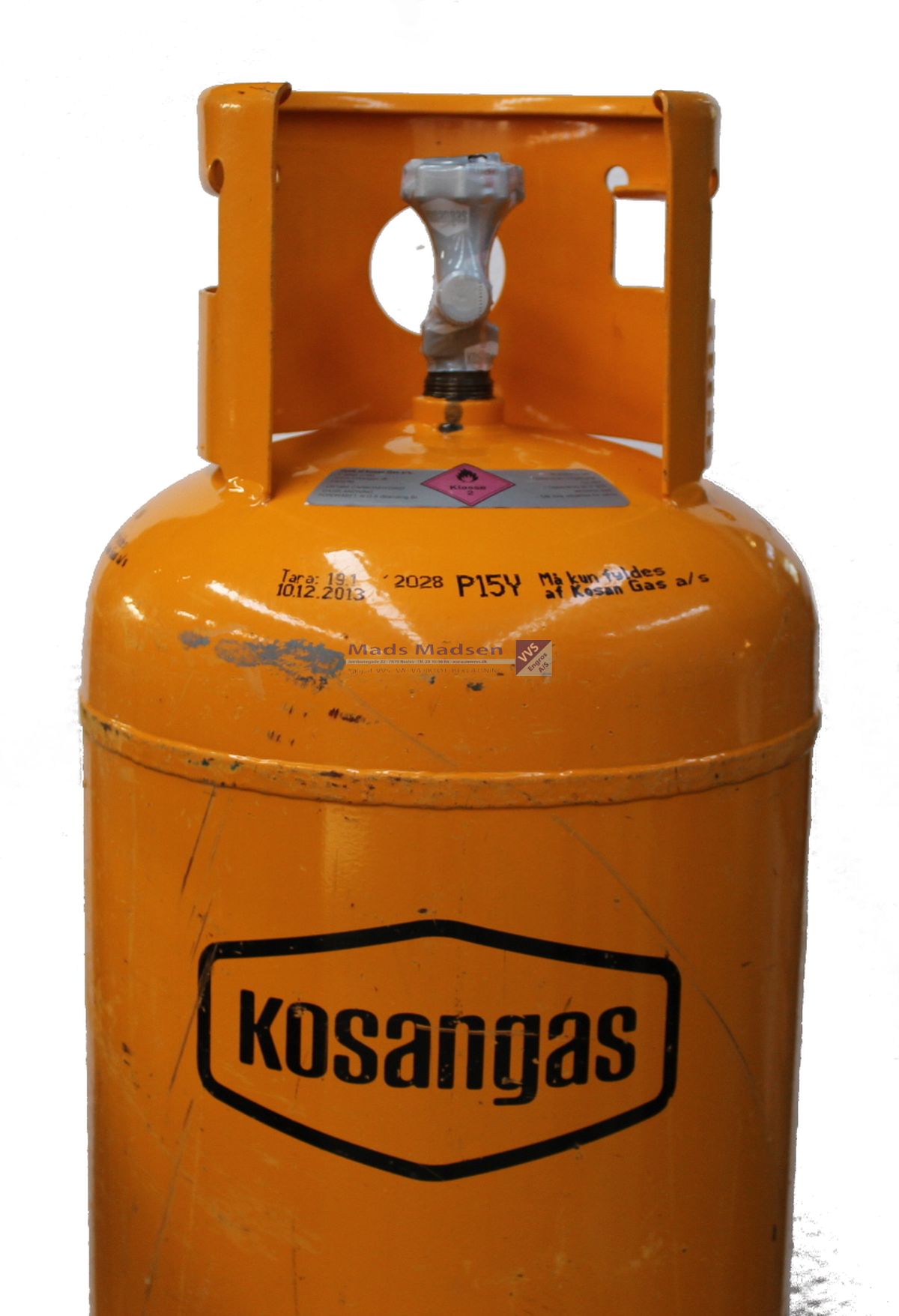 Kosangas 33 kg. GUL flaske U/INDHOLD - UN 1965 - Farekl. 2.1 - RØD