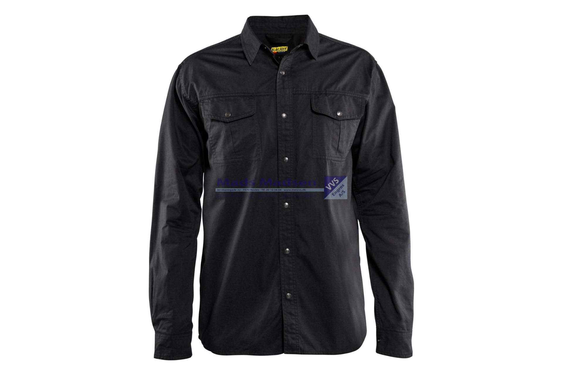 Blåkläder skjorte 3297-1135-9900 m/trykknap sort str. XL sort bom 100%
