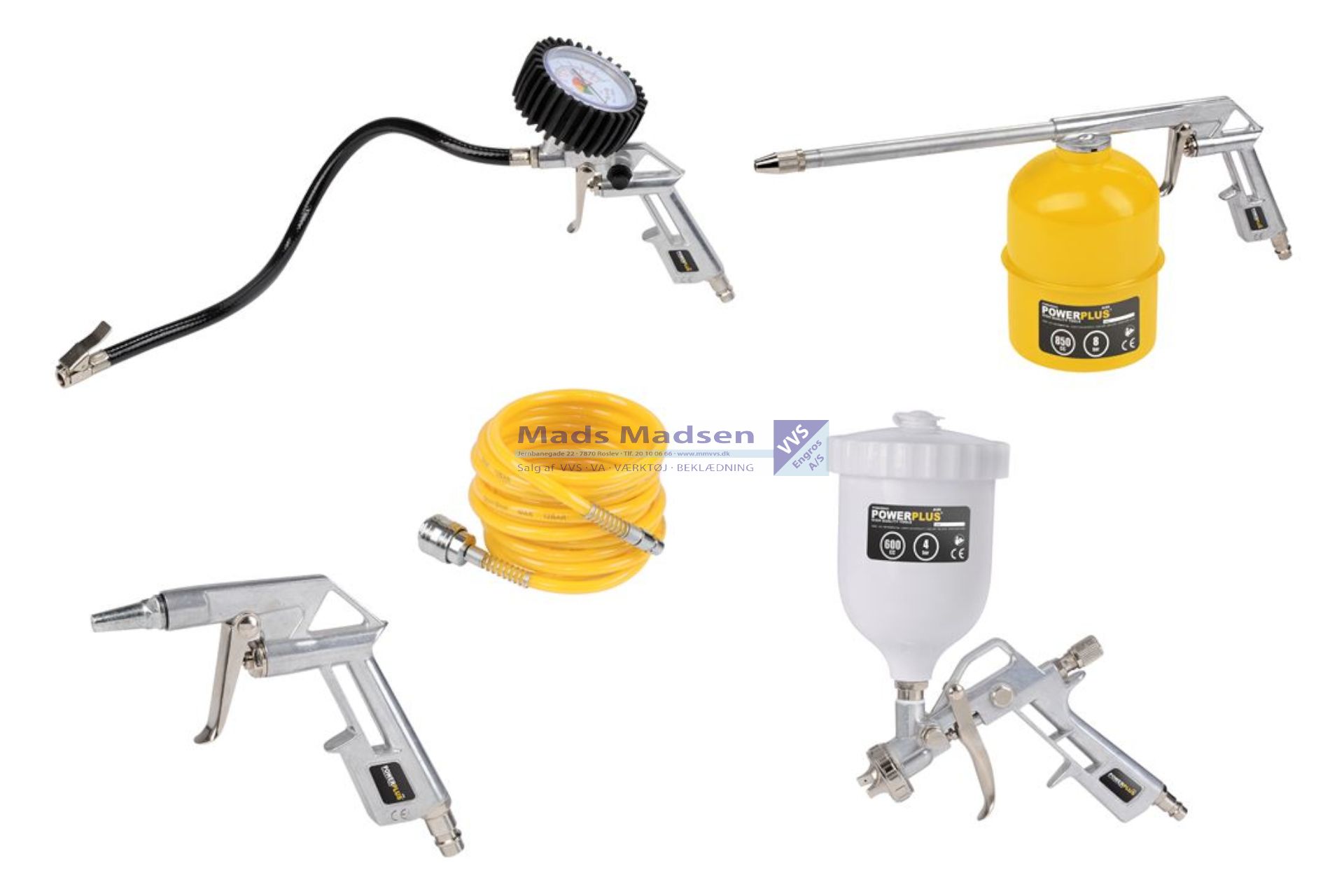 Trykluftkitsæt Powerplus 5 dele *NETTOPRIS*