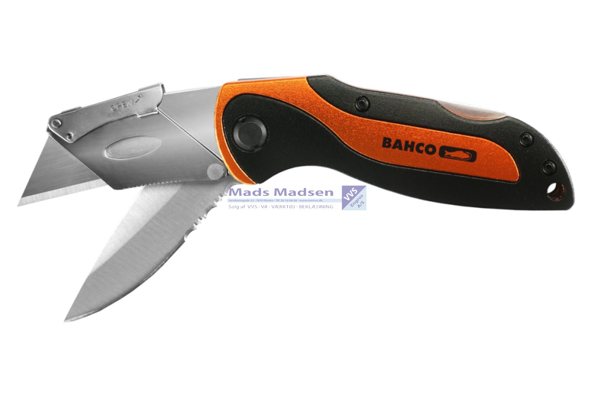 Foldbar arbejdskniv Bahco KBTU-01 med 75mm klinge og trapezblad *NETTOPRIS*