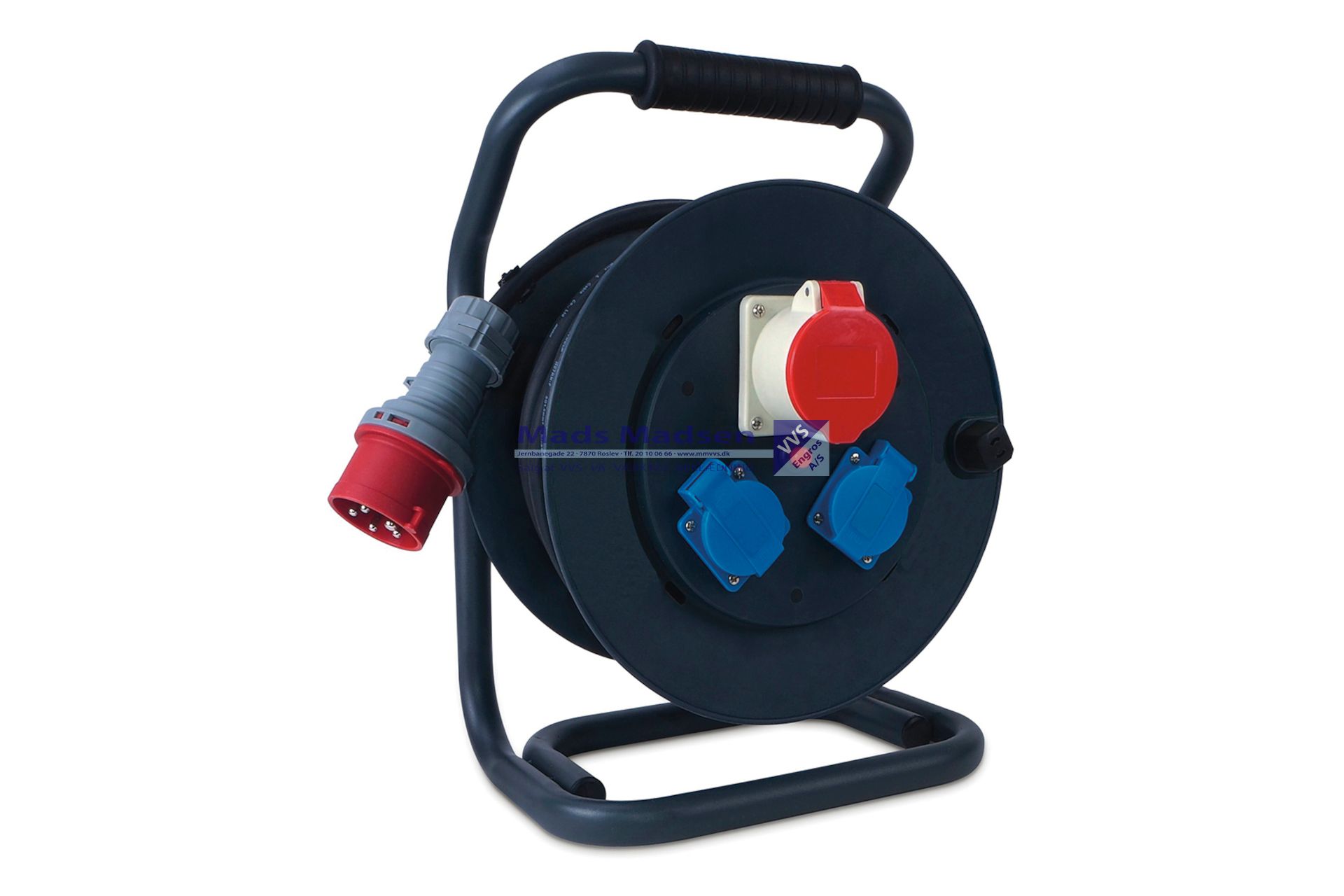 Blue Electric Kabeltromle 25m gummikabel 5G1,5 mm² 1 stk CEE 400V 16A 5 pol udtag + 2 stk 230V 16A *NETTOPRIS*