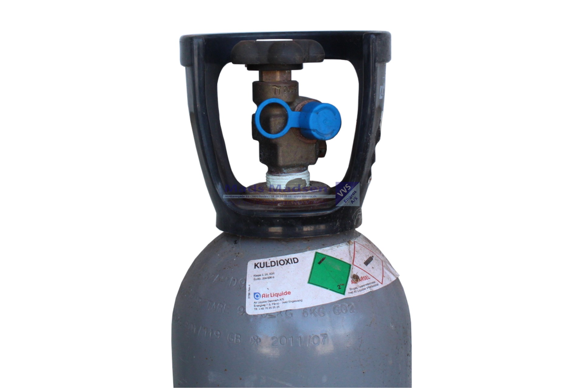 Kuldioxid CO2 10 kg. S13 U/INDHOLD - UN 1013 - Farekl. 2 - GRØN