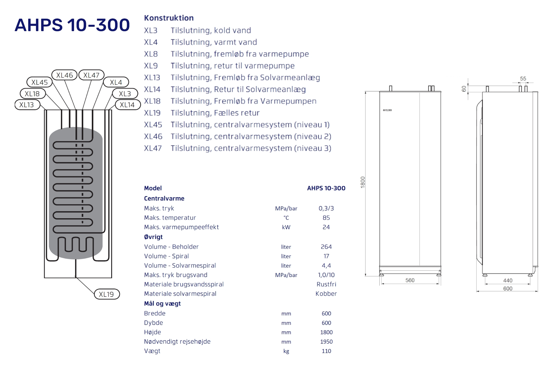 Vølund varmepumpebeholder AHPS 10-300 max. 24kw m/solspiral 256119 (S) - Billede 2