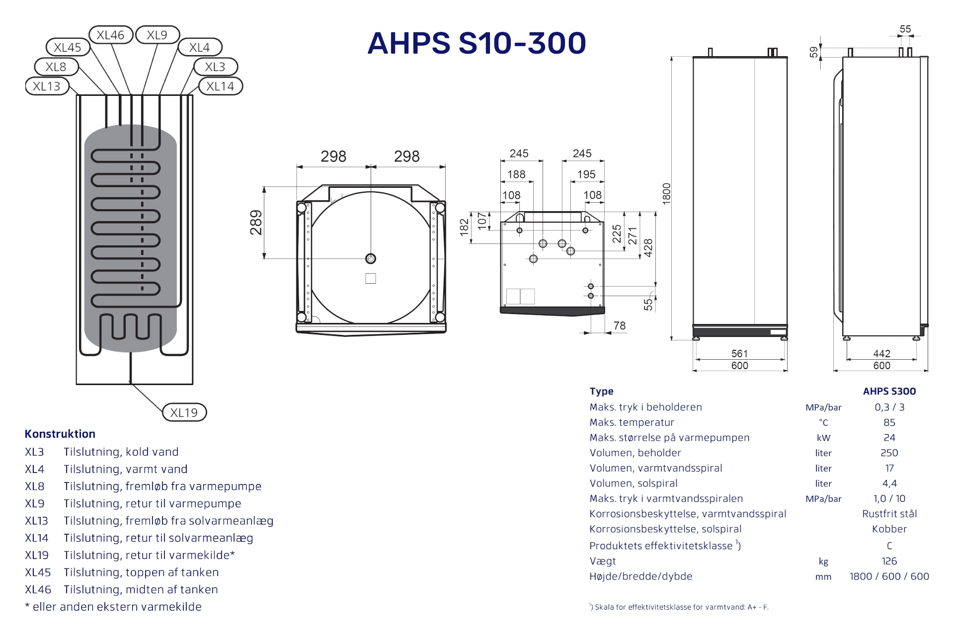 Vølund varmepumpebeholder AHPS S10-300 max. 24kw m/solspiral 080136 (S) - Billede 2
